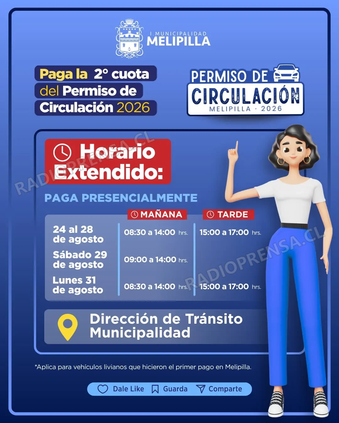 Vence plazo para pagar la segunda cuota del Permiso de Circulación 2026 en Melipilla