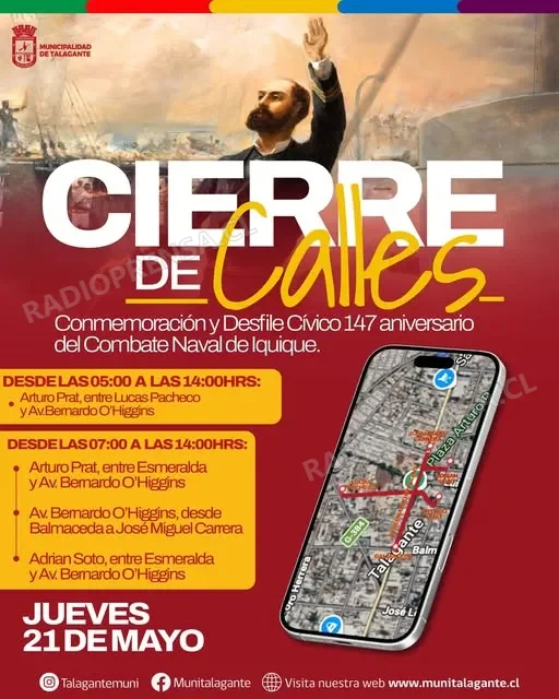 Municipalidad de Talagante anuncia cortes y desvíos de tránsito por desfile de las Glorias Navales