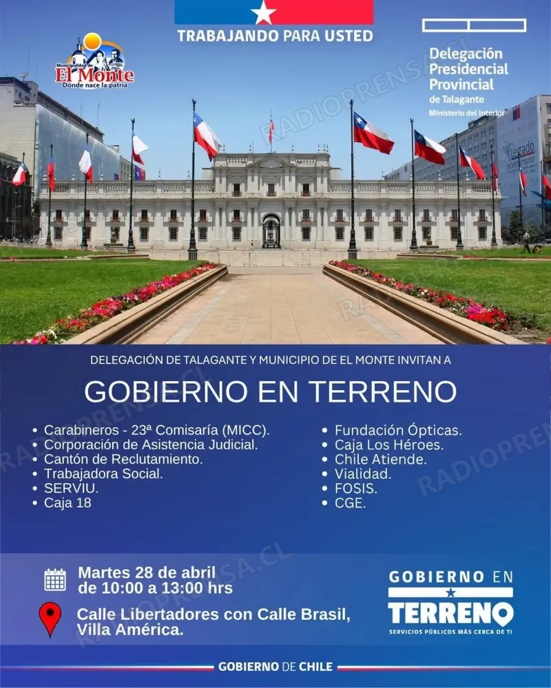 Operativo "Gobierno en Terreno" llegará a Villa América en El Monte este martes