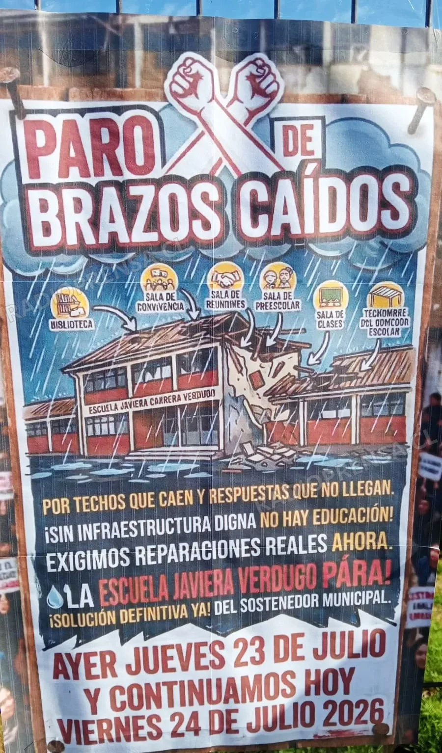 Comunidad educativa del Liceo Javiera Carrera de El Monte protesta por grave deterioro del establecimiento