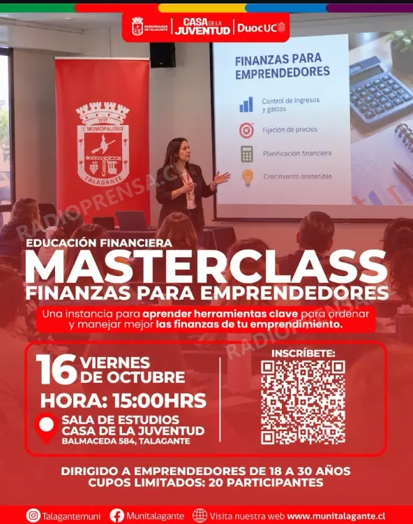 Talagante realizará masterclass de finanzas para jóvenes emprendedores