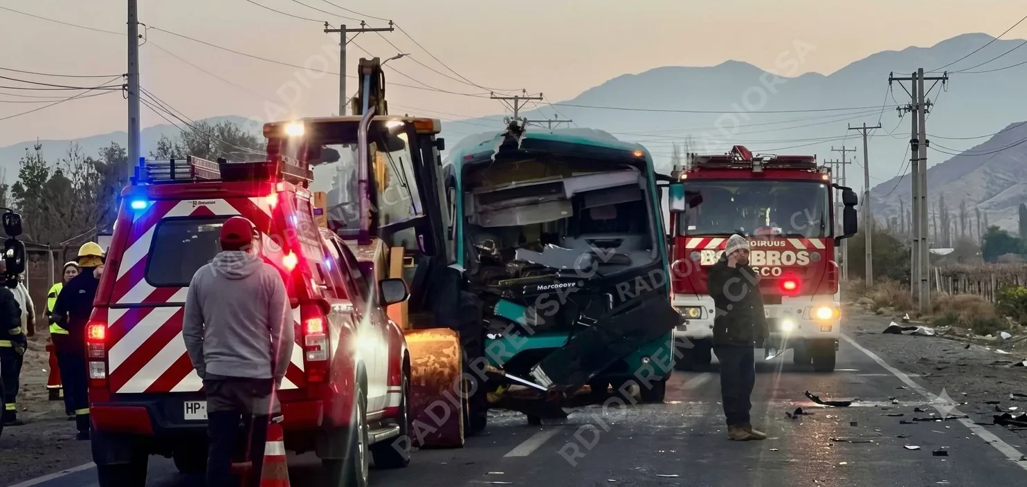 Colisión entre microbús y retroexcavadora deja un lesionado en María Pinto