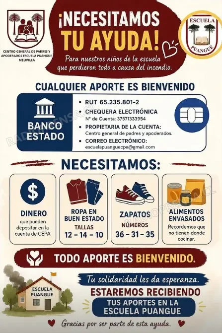 Escuela de Puangue lidera campaña solidaria para ayudar a familias afectadas por incendio