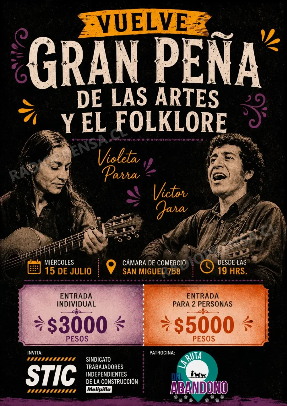 Organizan Gran Peña de las Artes y el Folklore en beneficio de trabajadores de la construcción de Melipilla