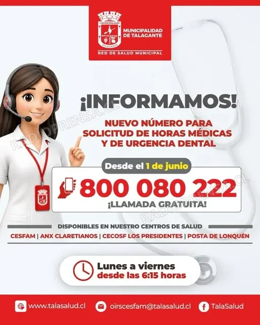 Red de Salud Municipal de Talagante habilitará nuevo número gratuito para agendar horas médicas