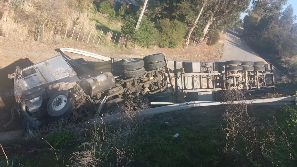 Camión volcó en cuesta El Tordo rumbo a Santiago