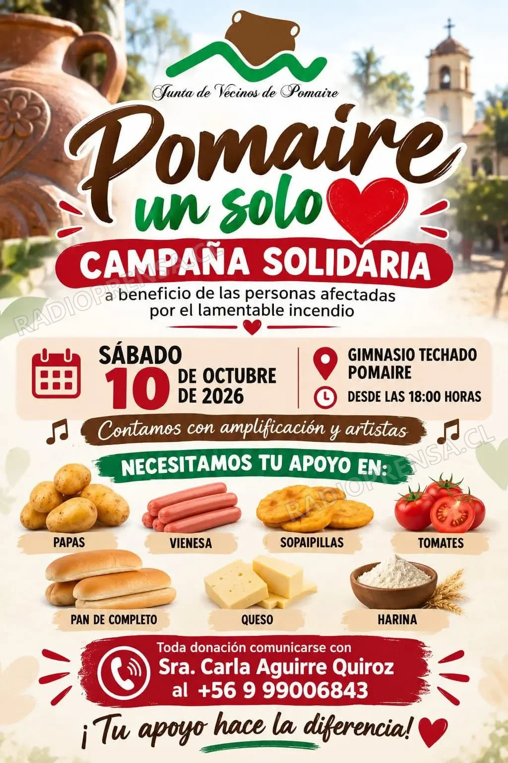 Junta de Vecinos de Pomaire organiza campaña solidaria en apoyo a las familias afectadas por voraz incendio