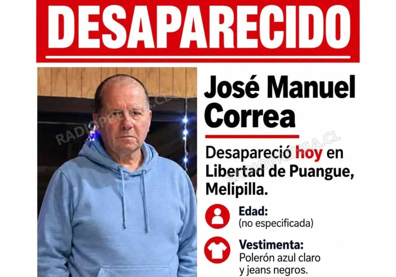 Buscan a adulto mayor de 72 años desaparecido desde esta mañana en Melipilla