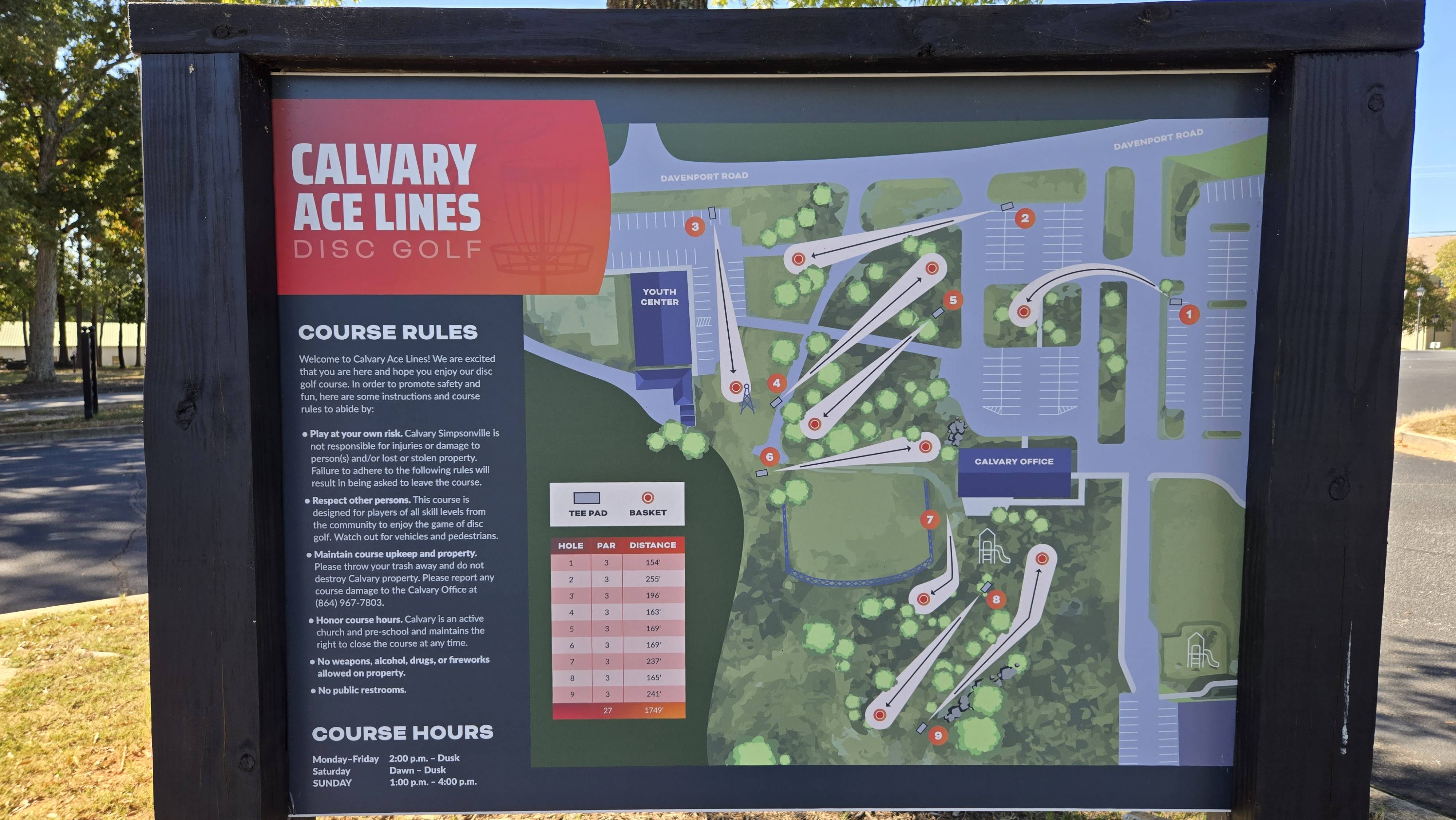 Calvery Ace Lines disc golf course in Simpsonville, SC