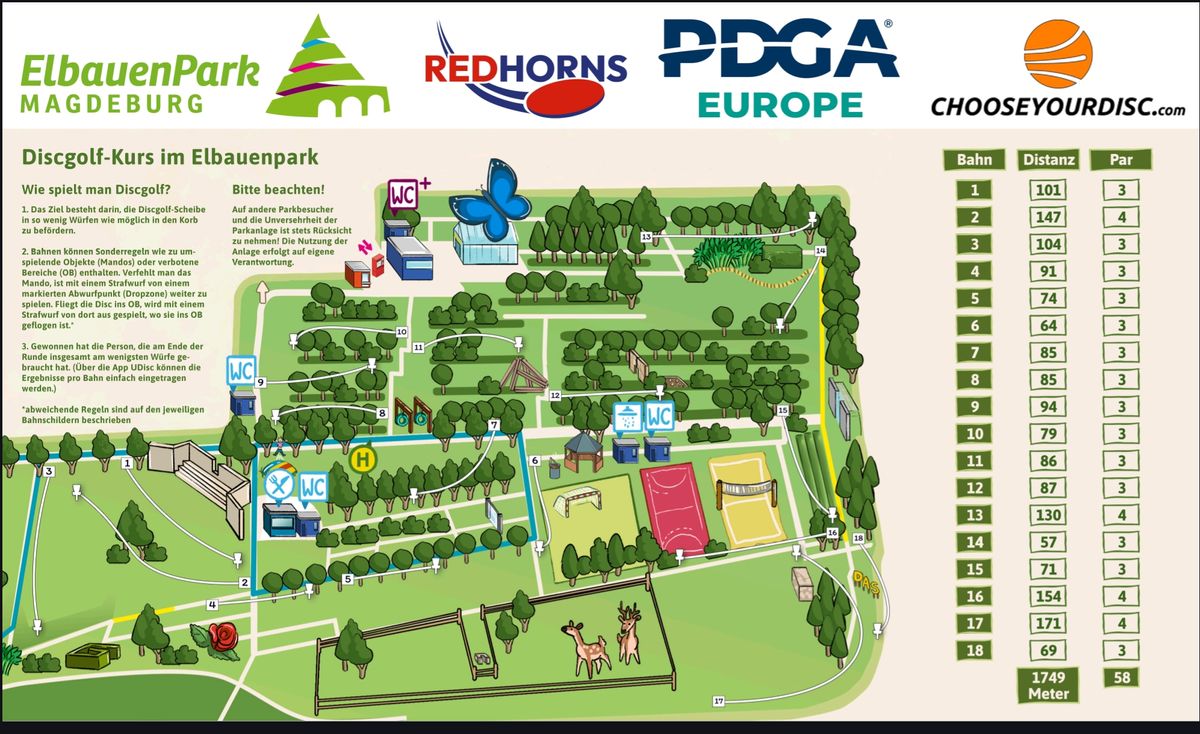 Discgolf Elbauenpark disc golf course in Magdeburg, Saxony-Anhalt