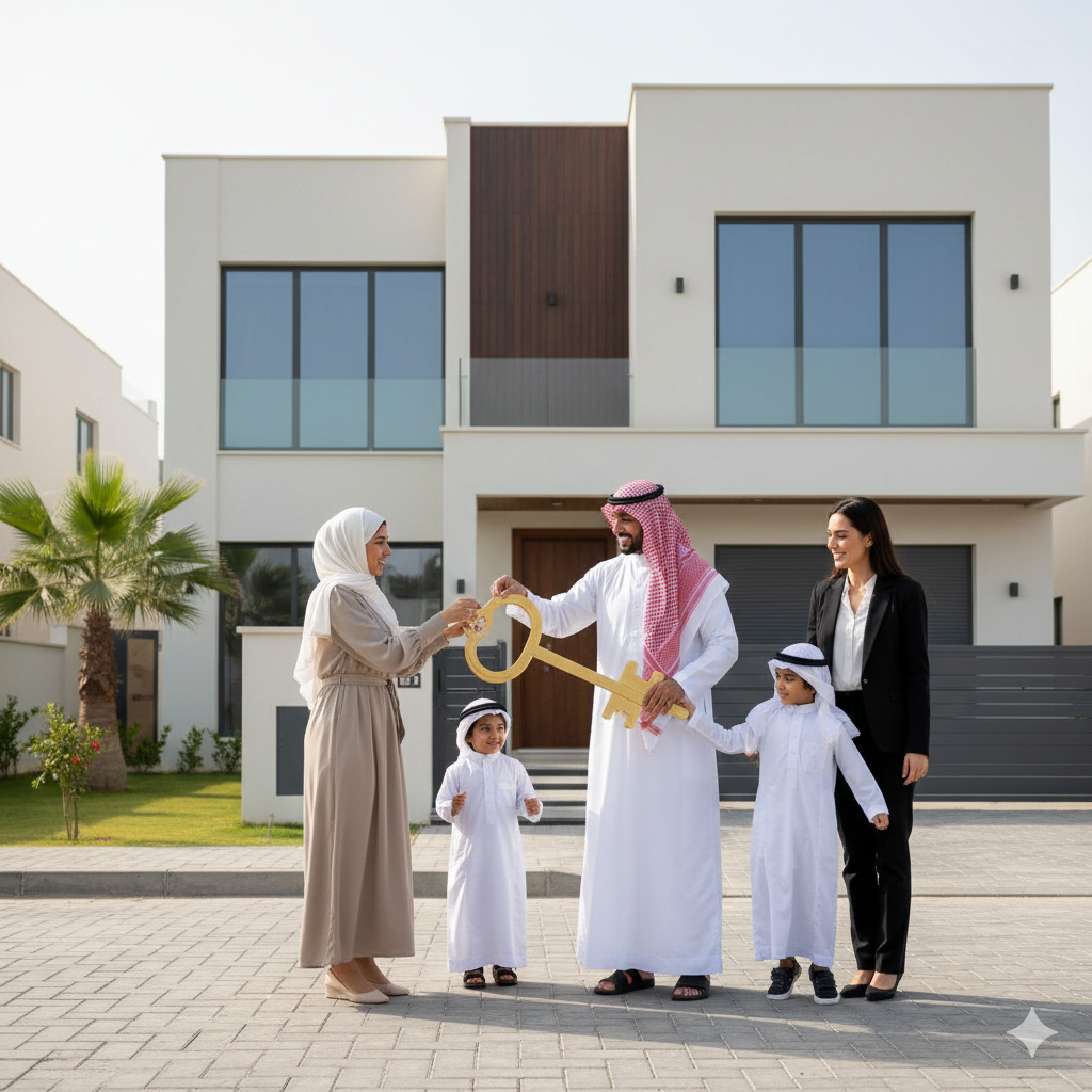 Saudi family receiving keys to their new home