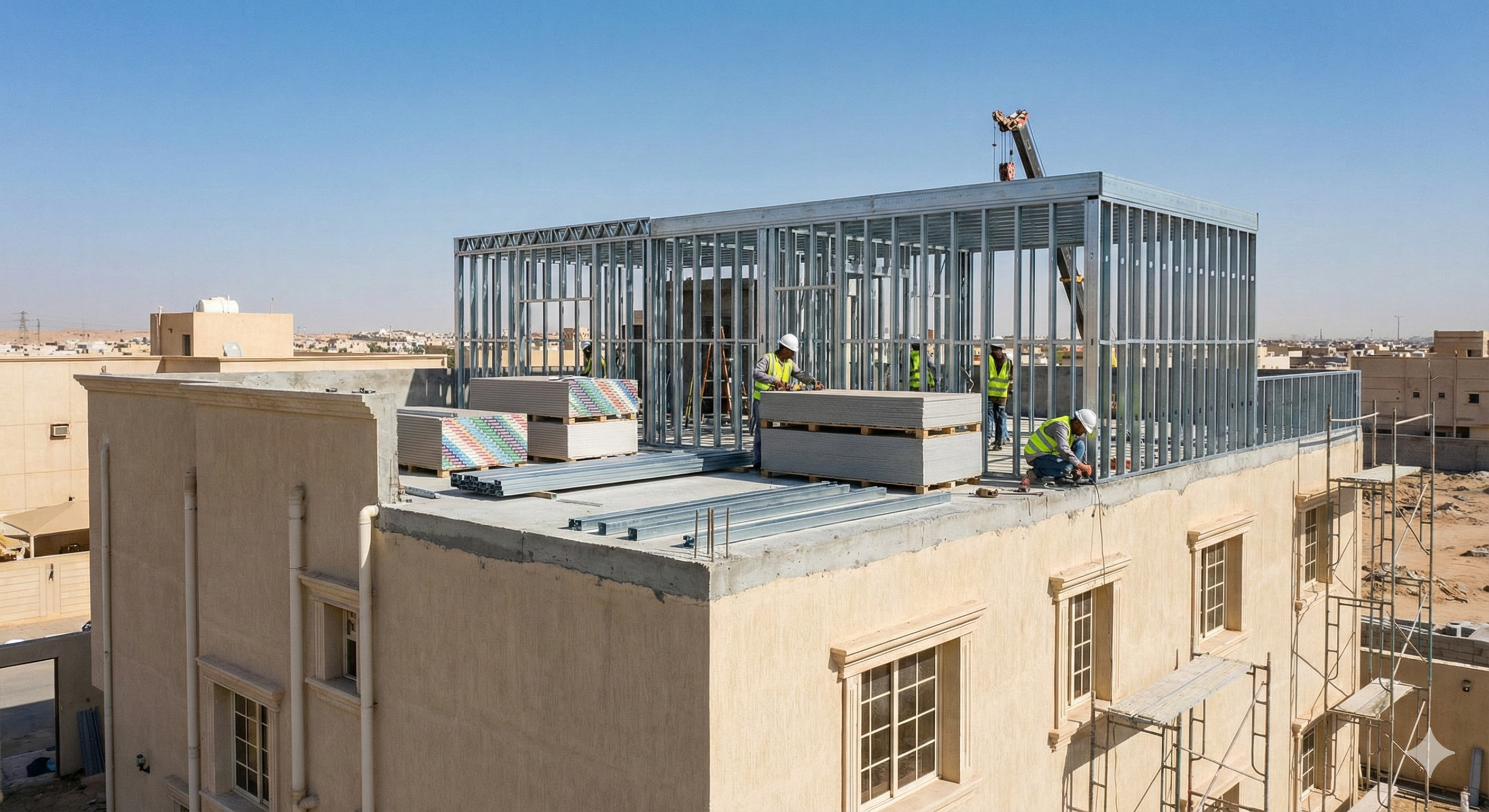 البناء الخفيف بالهيكل المعدني للملاحق العلوية