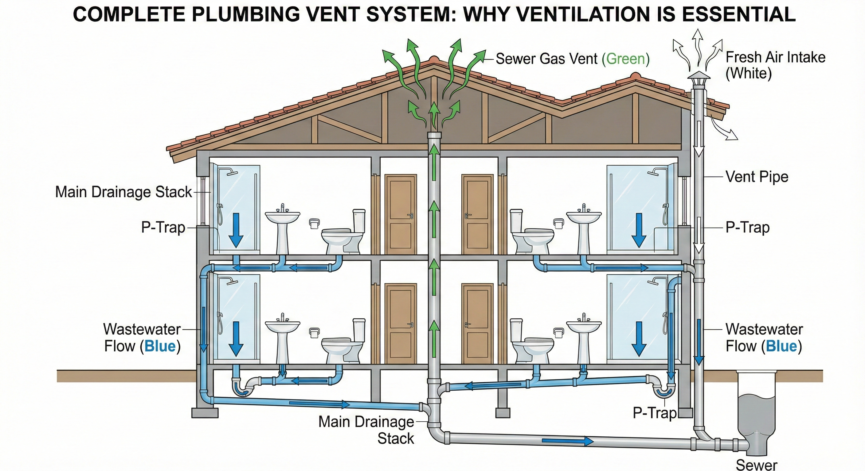 Home plumbing vent system - how gases exit through the roof