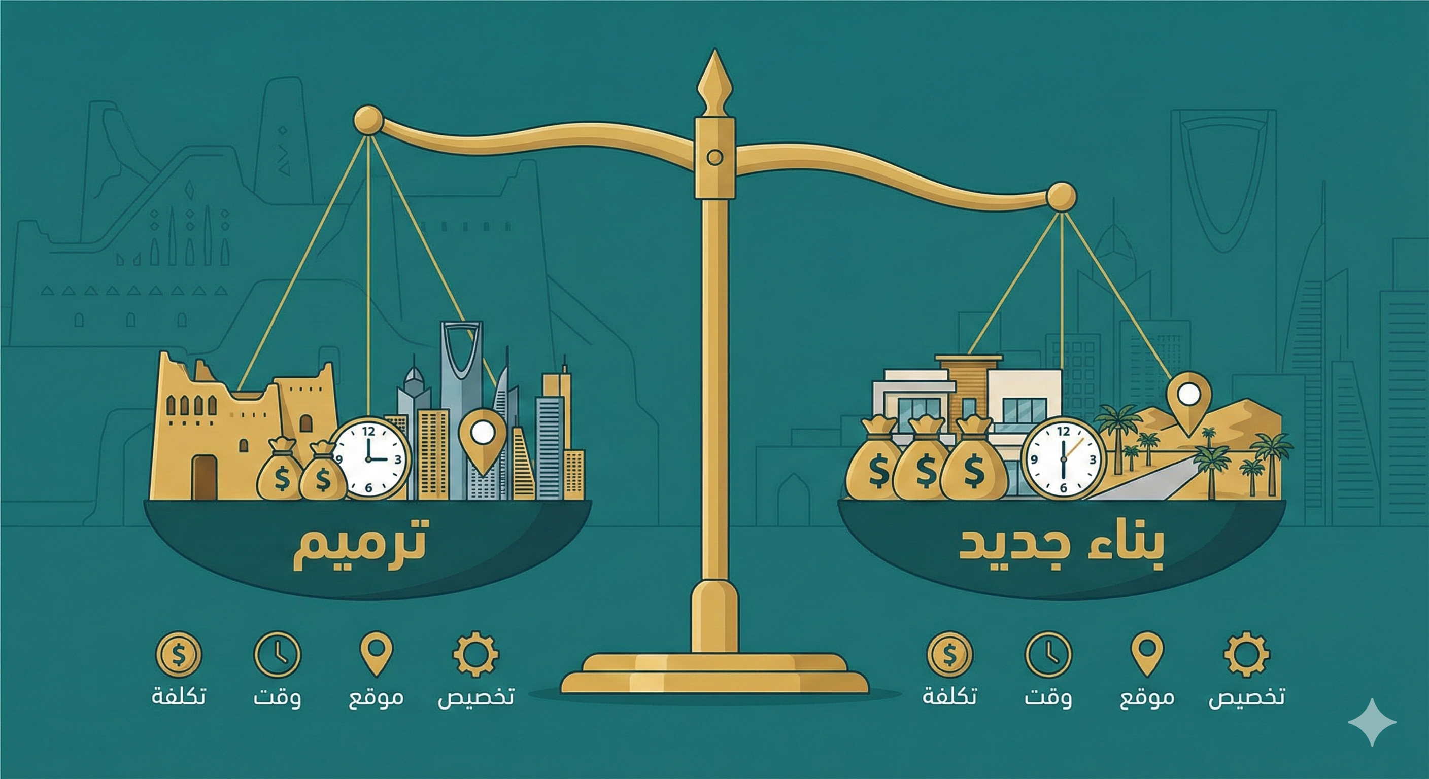 ميزان القرار بين الترميم والبناء الجديد - مقارنة التكلفة والوقت والموقع