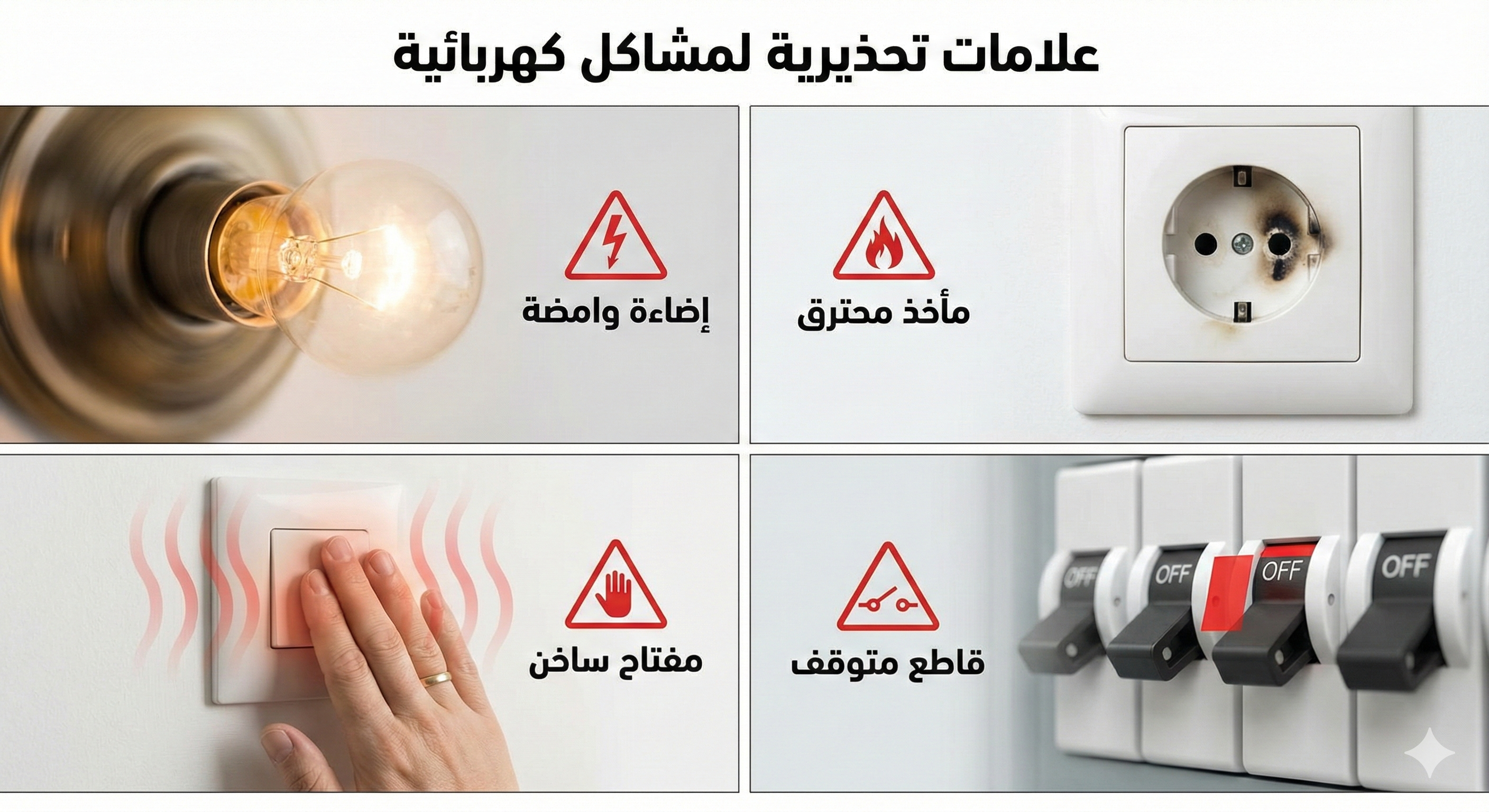 Early warning signs of electrical short circuit - flickering lights and discolored outlets