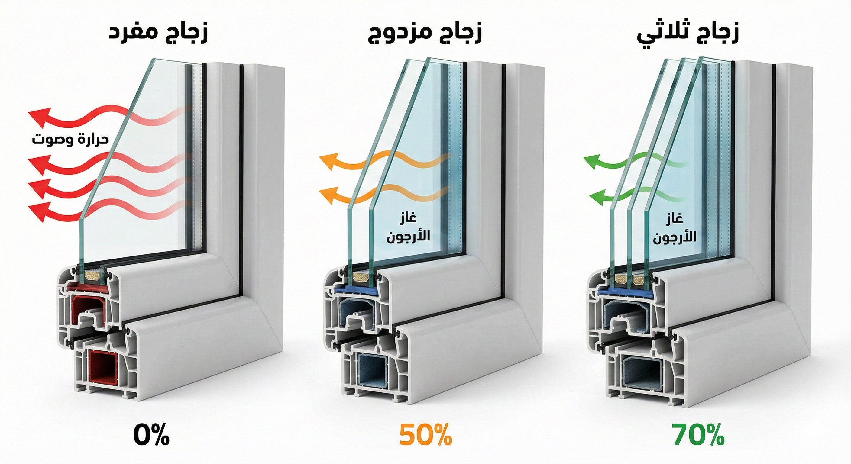 مقارنة بين النوافذ المزدوجة والثلاثية للعزل الصوتي والحراري
