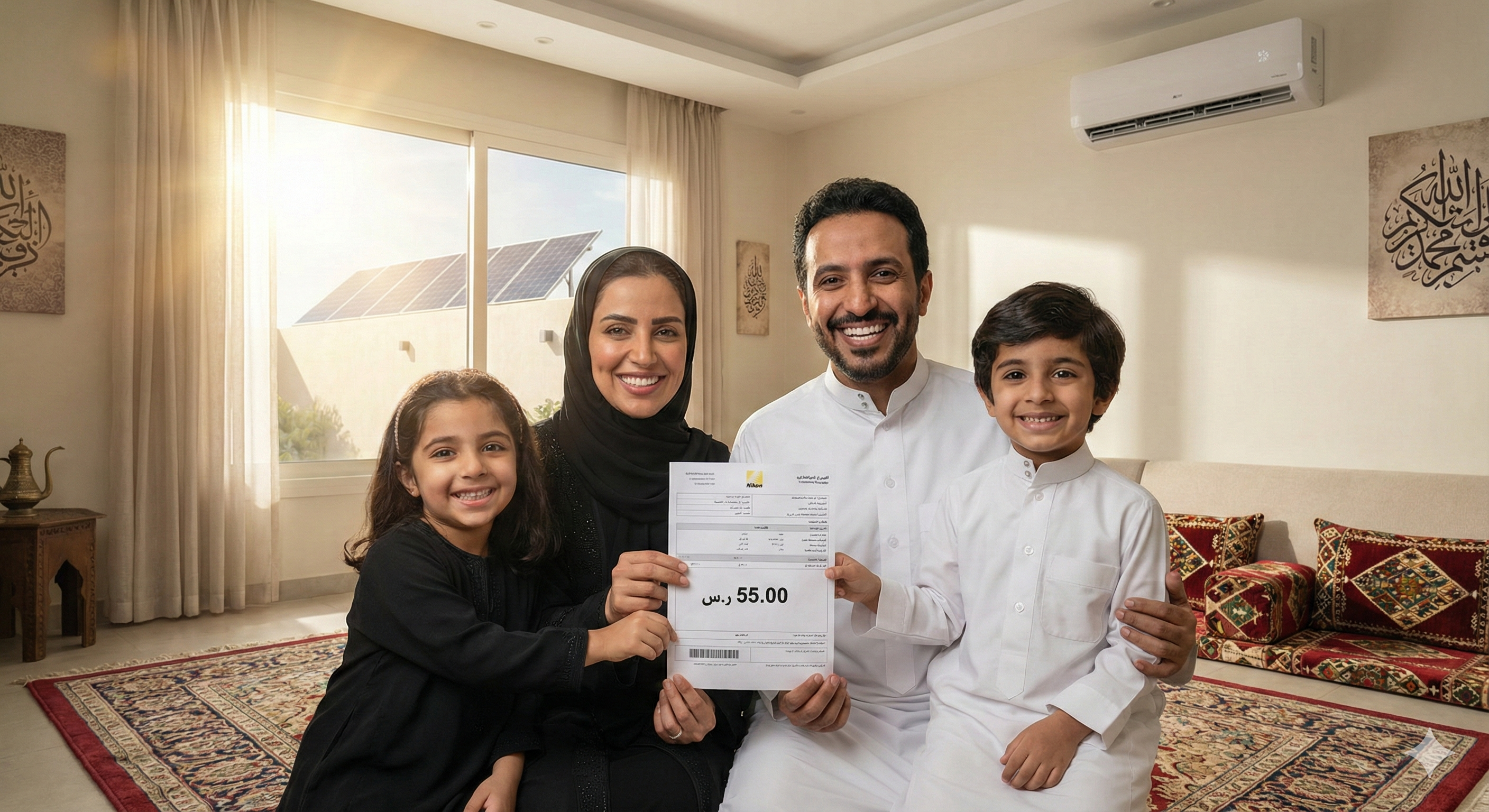 عائلة سعودية سعيدة بتوفير فاتورة الكهرباء