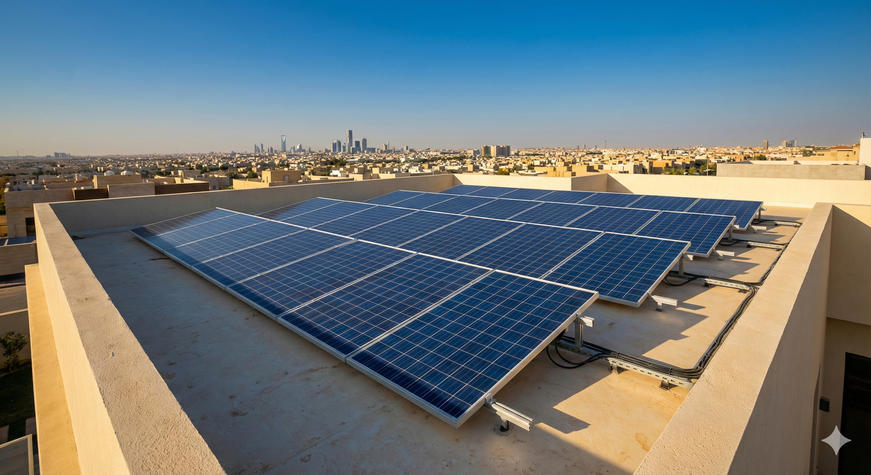 ألواح طاقة شمسية على سطح فيلا سعودية