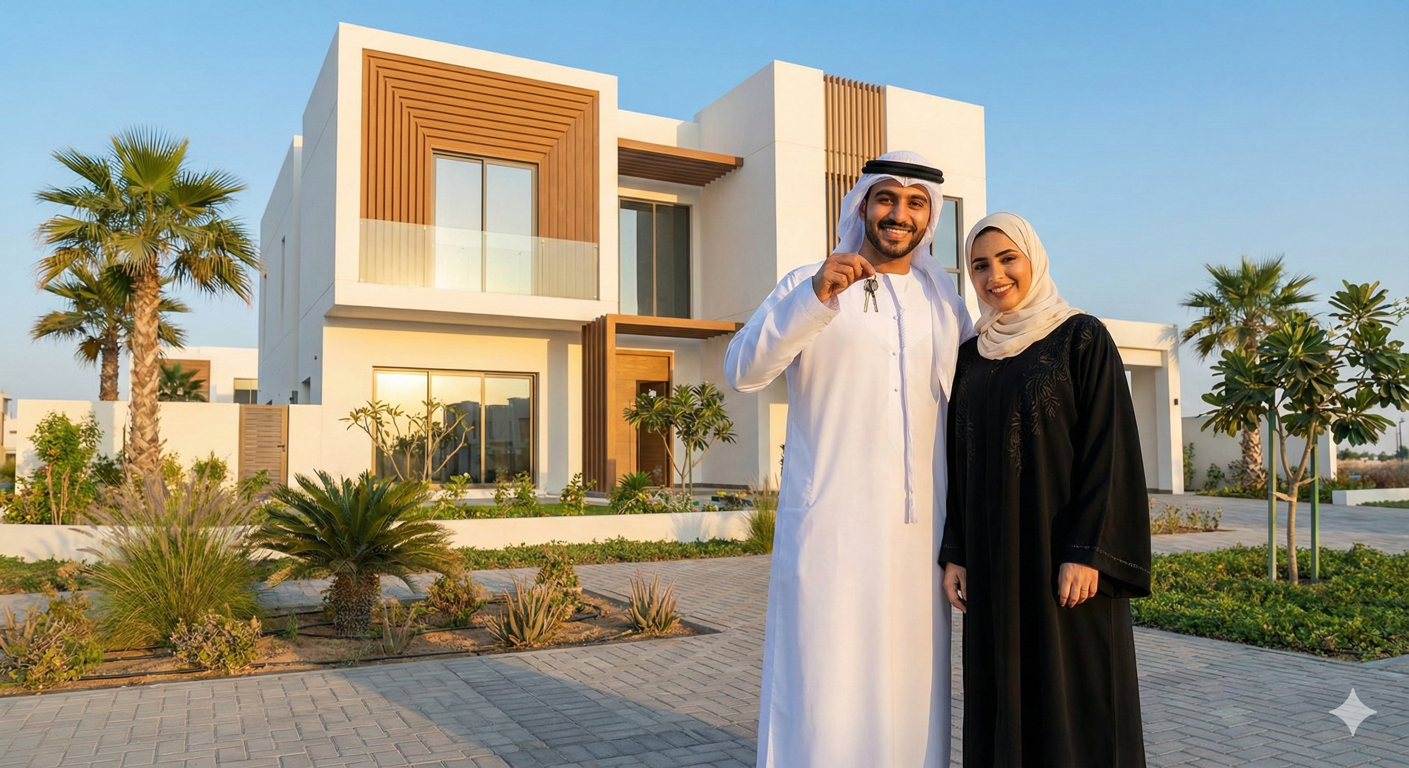 زوجان سعوديان سعيدان أمام منزلهم الجديد