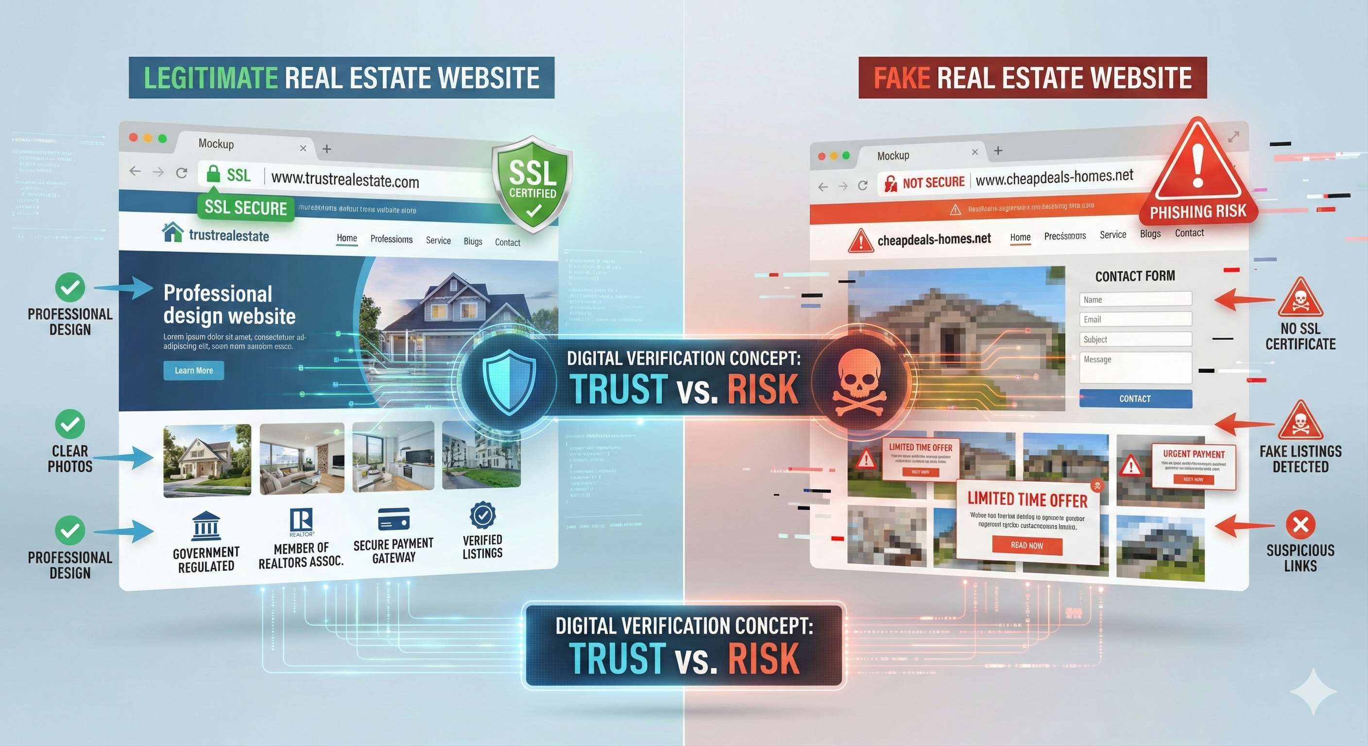 Comparison between reliable and suspicious real estate website