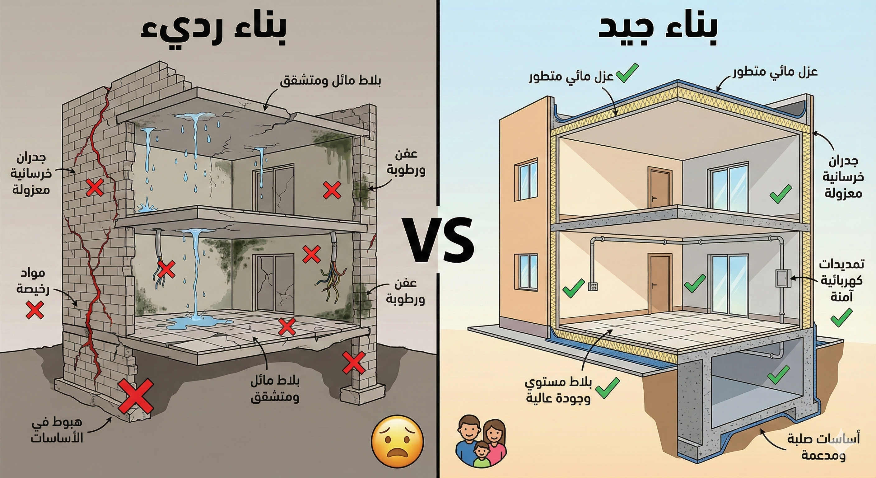 Comparison between good and poor construction