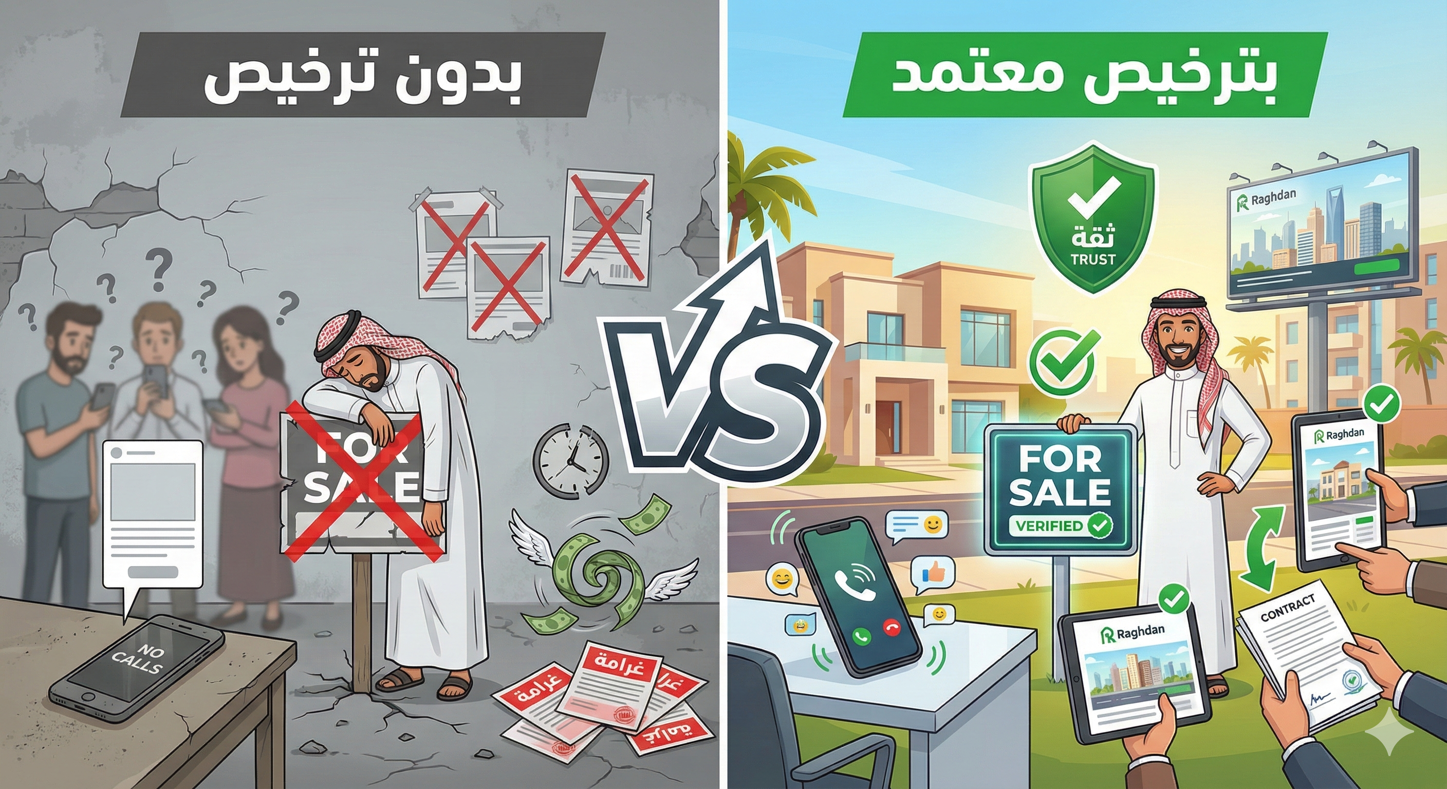 مقارنة بين الإعلان بترخيص وبدون ترخيص