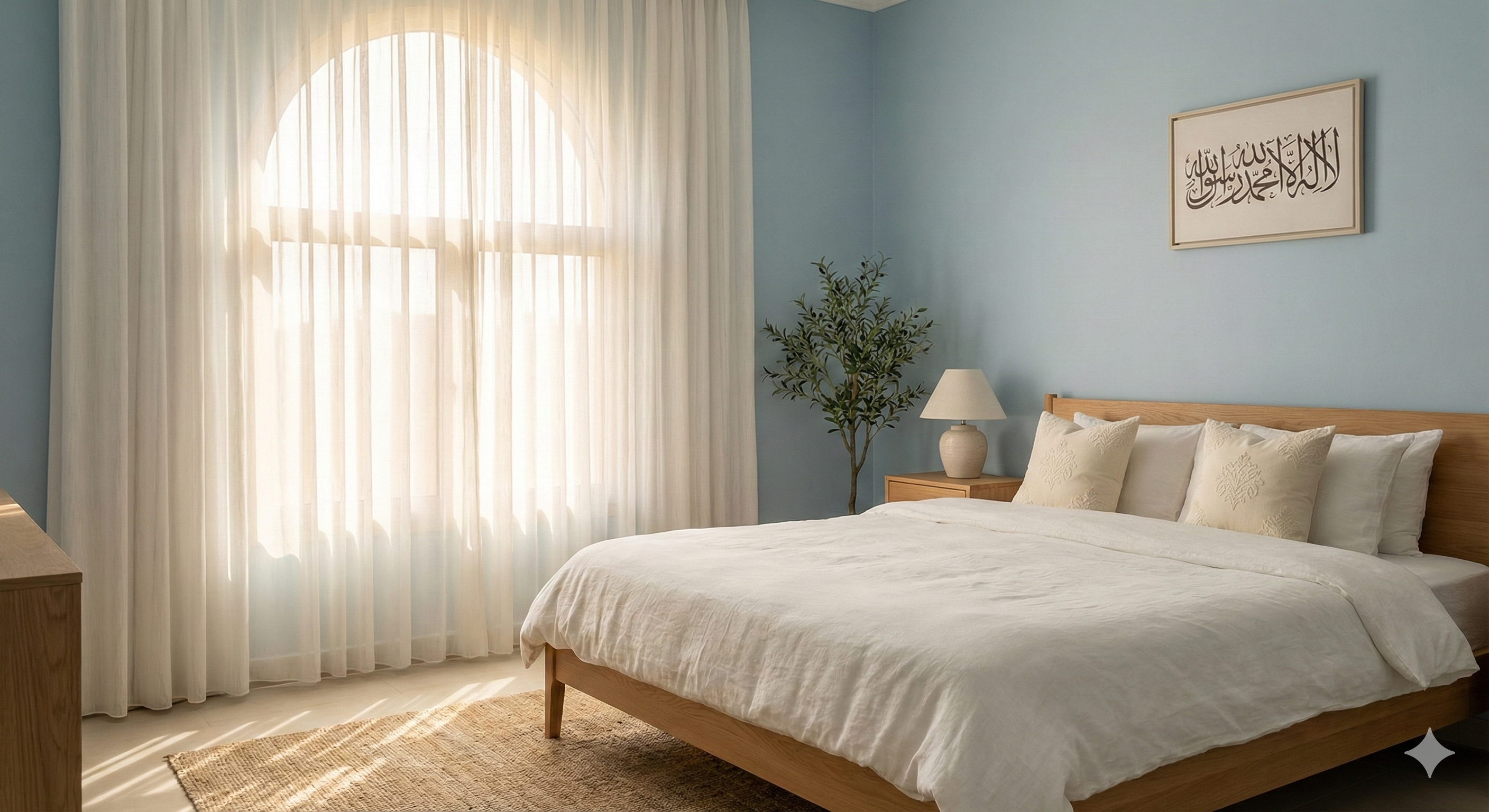 Peaceful bedroom with calming eye-friendly colors