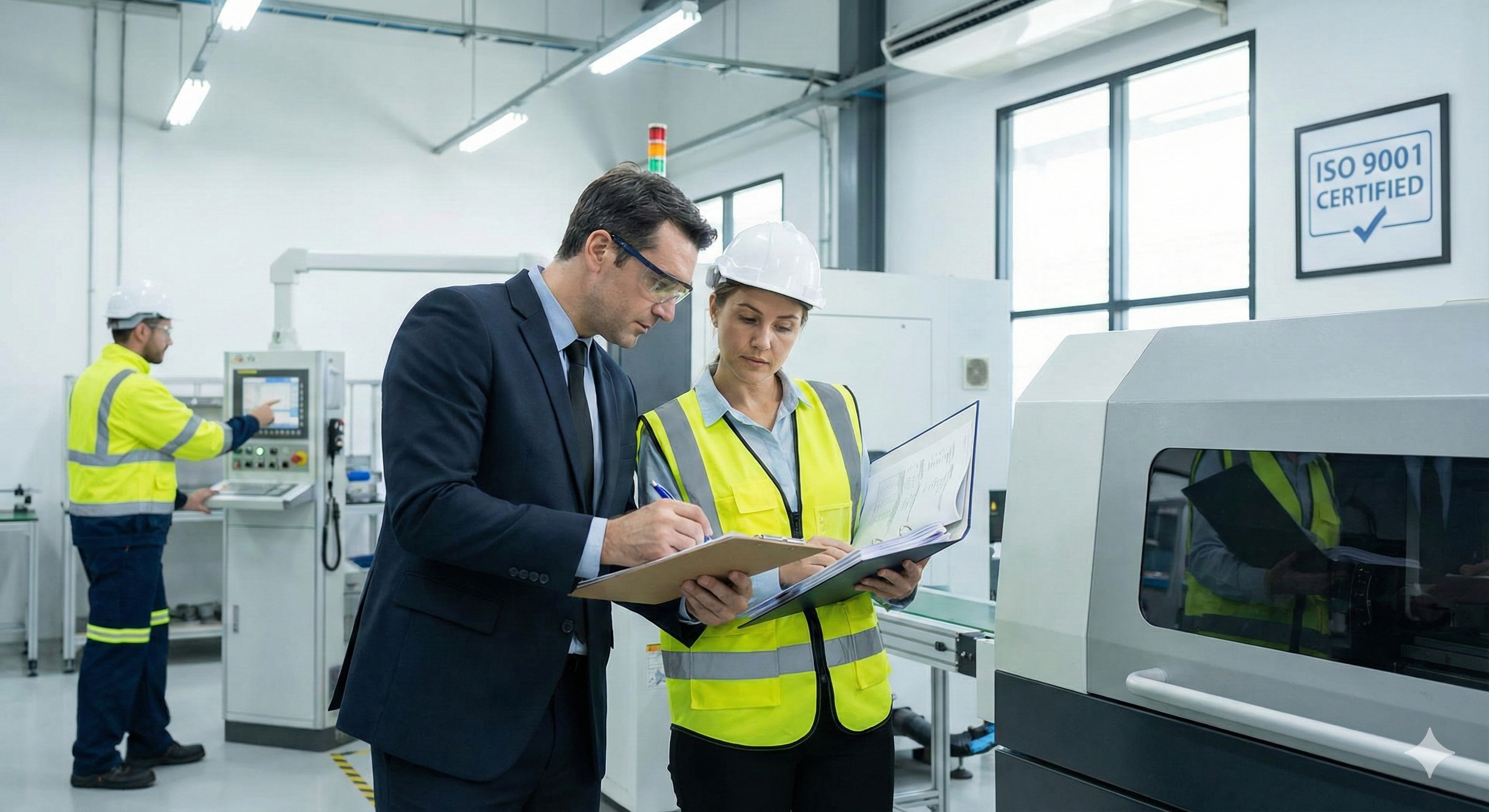 ISO auditor examining documents and records