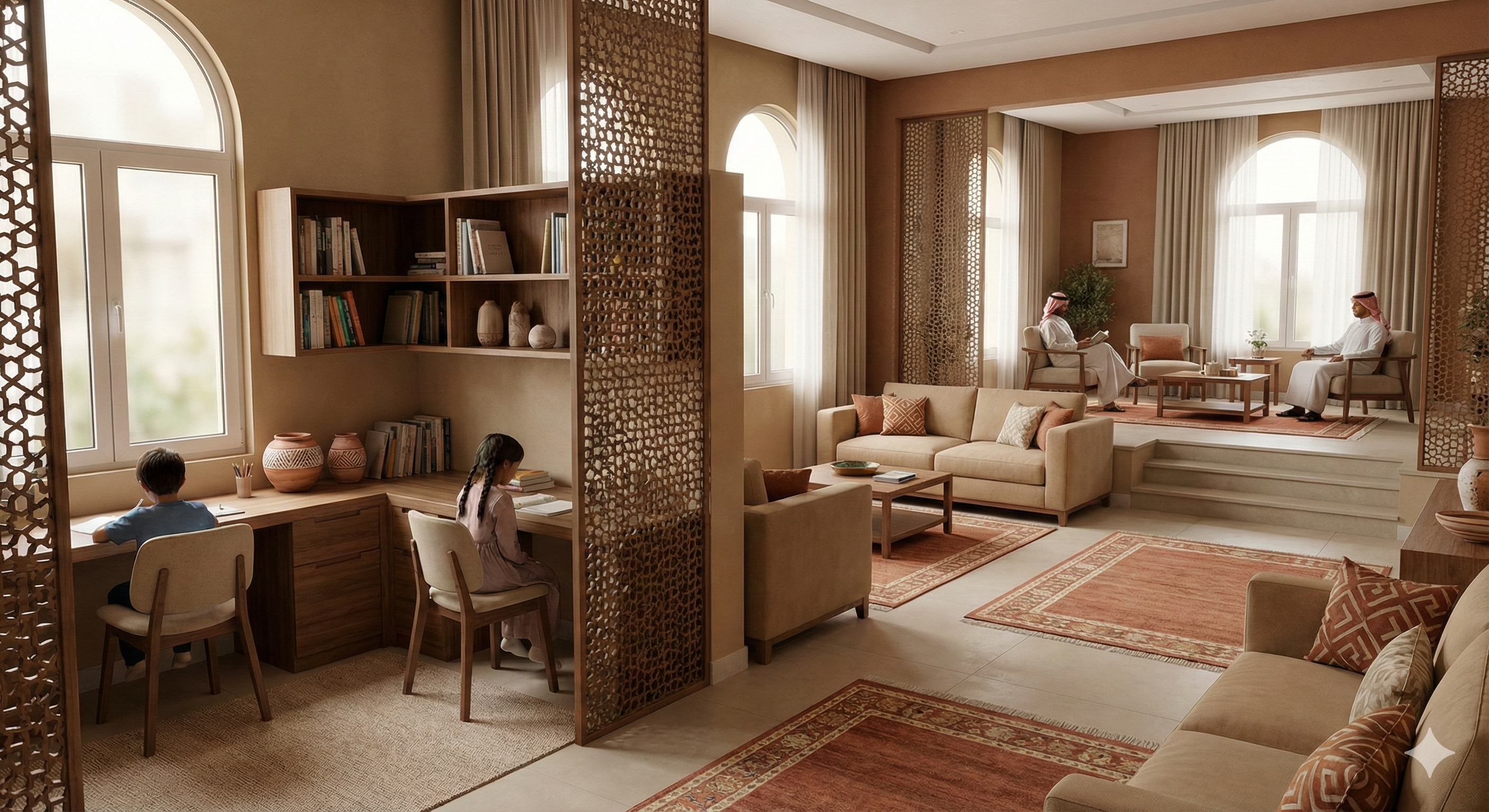 منزل سعودي حديث مليء بالإضاءة الطبيعية مع مساحات منظمة