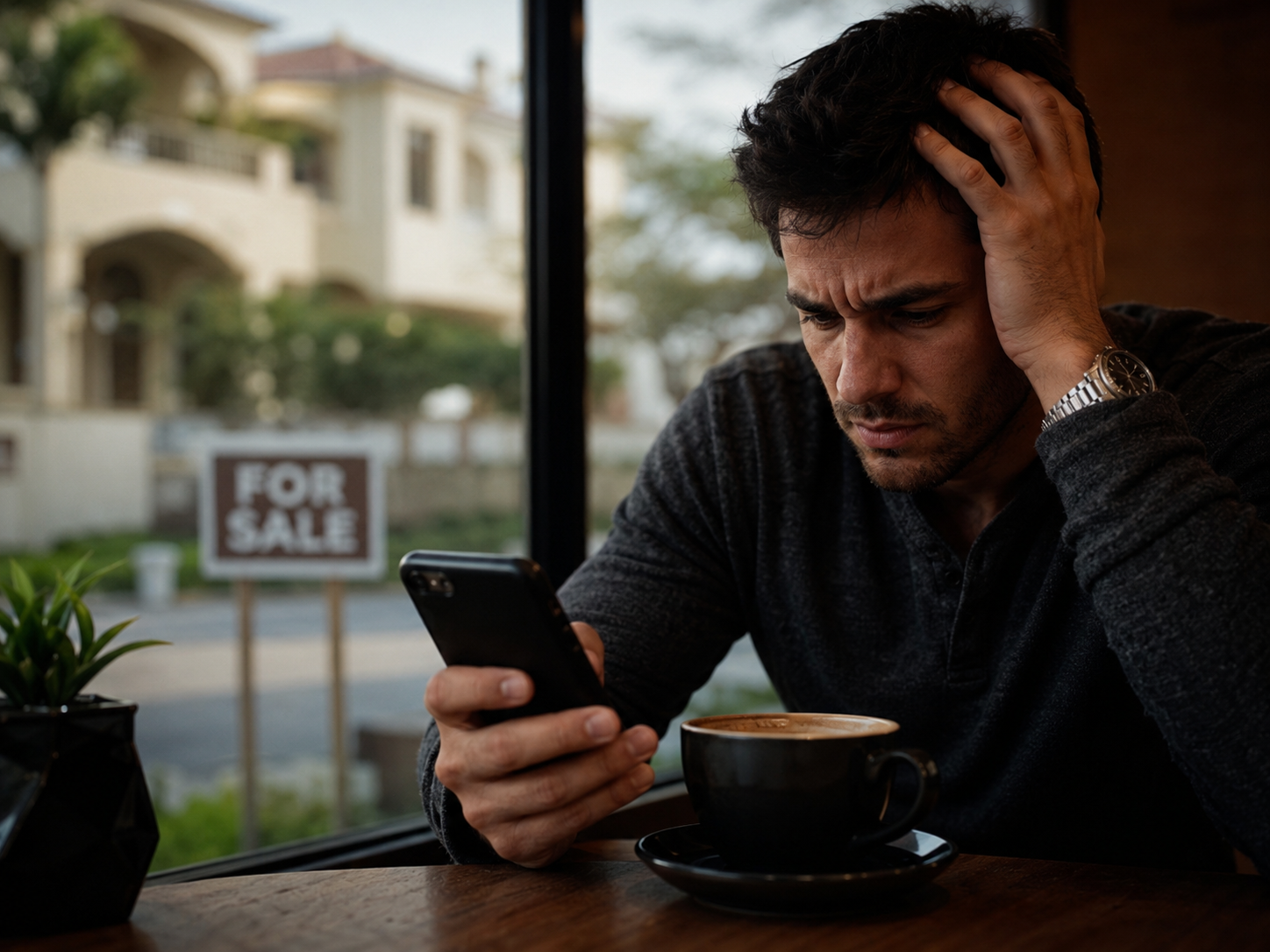 A frustrated client waiting for a real estate marketer who doesn't answer his messages