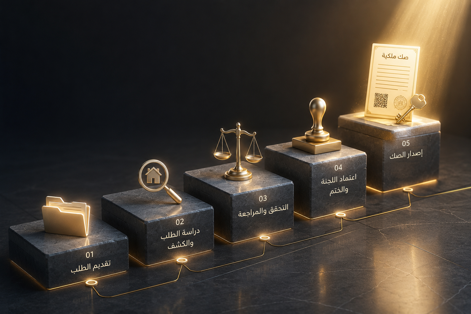 رحلة المراحل الخمس لتملك مساكن وضع اليد من الطلب حتى الصك