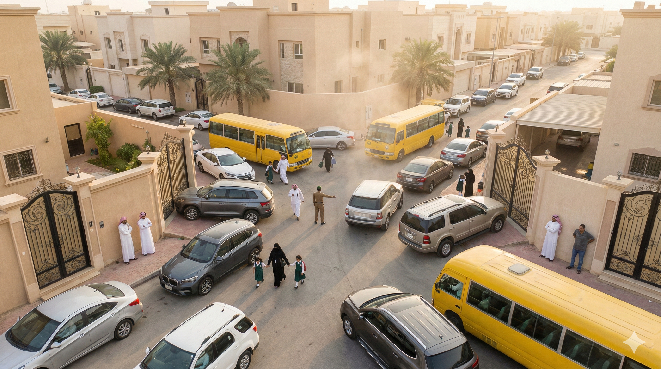 فوضى الازدحام المروري أمام المدارس في الأحياء السعودية