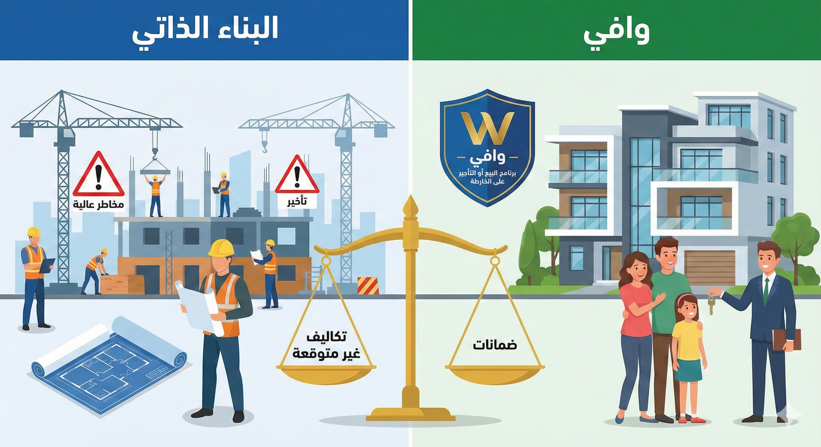 مقارنة البناء الذاتي مع الشراء على الخارطة وافي