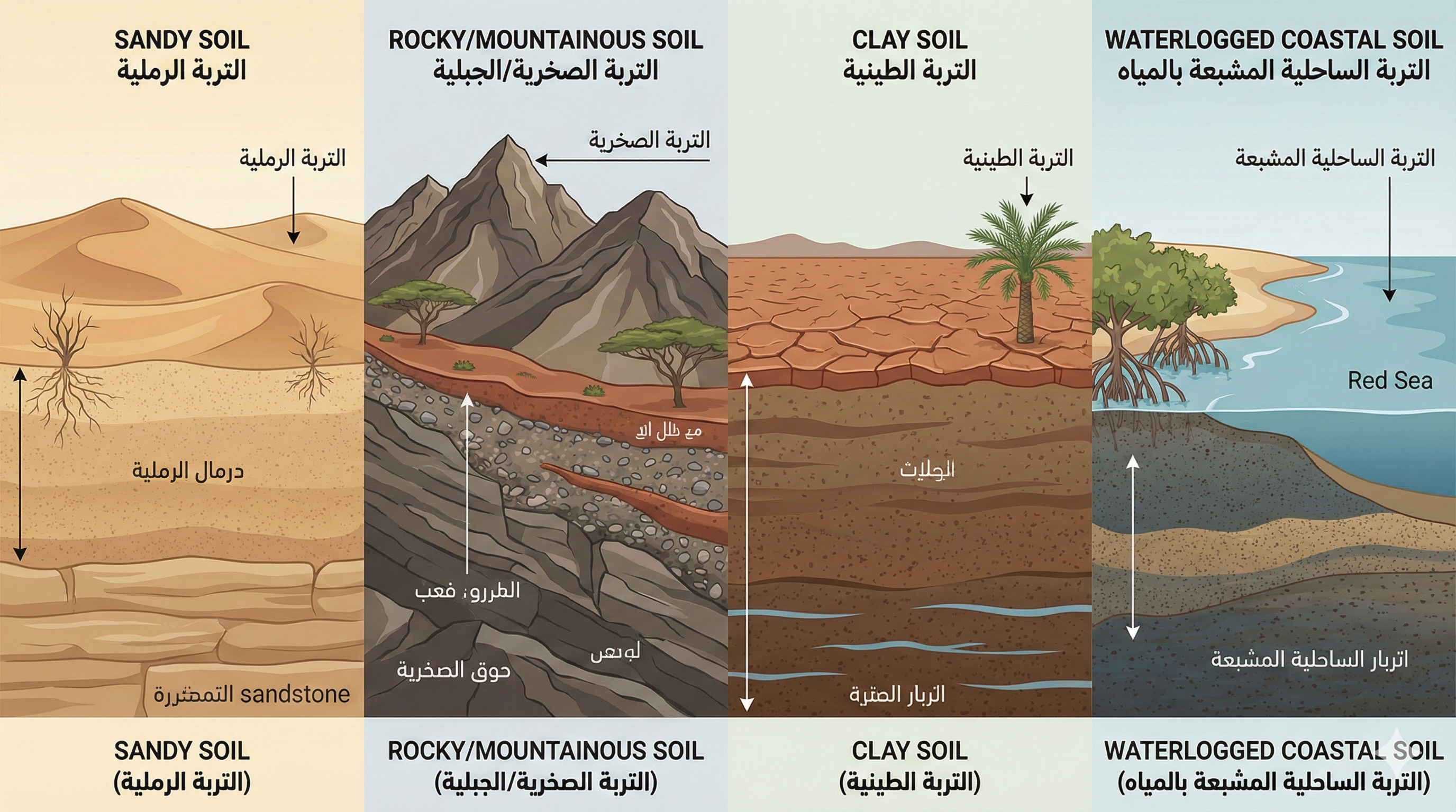 Different soil types in Saudi Arabia