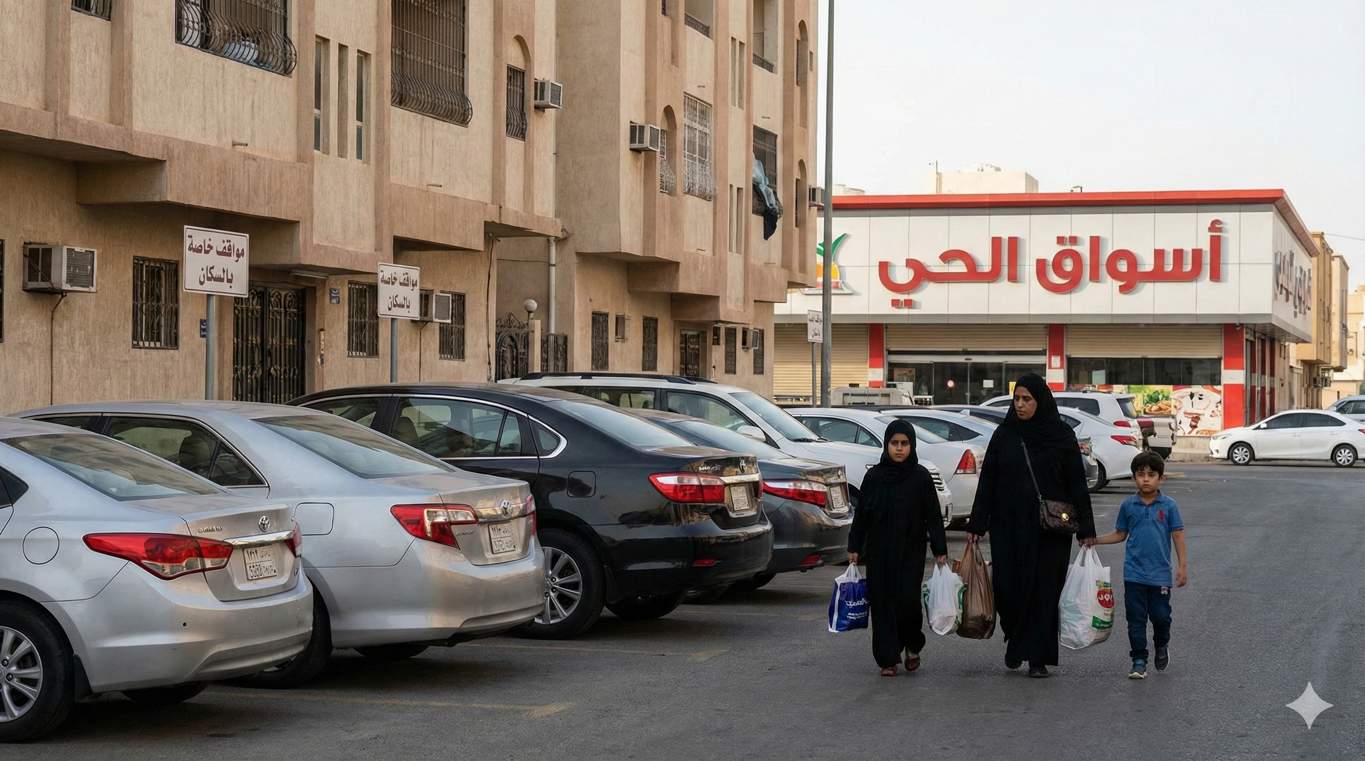 زوار المحلات التجارية يحتلون مواقف السكان