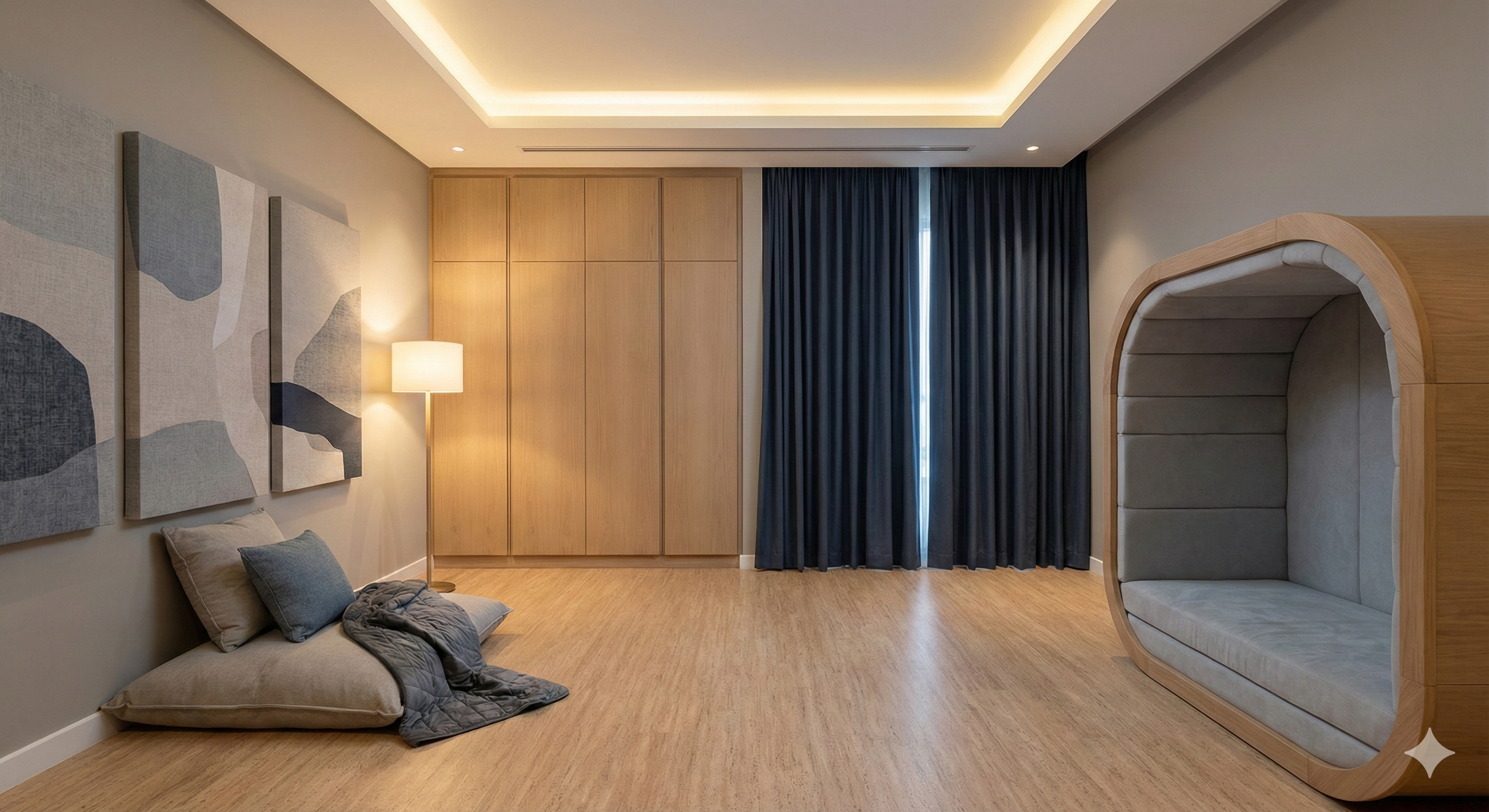 غرفة نوم صديقة للتوحد بتصميم هادئ