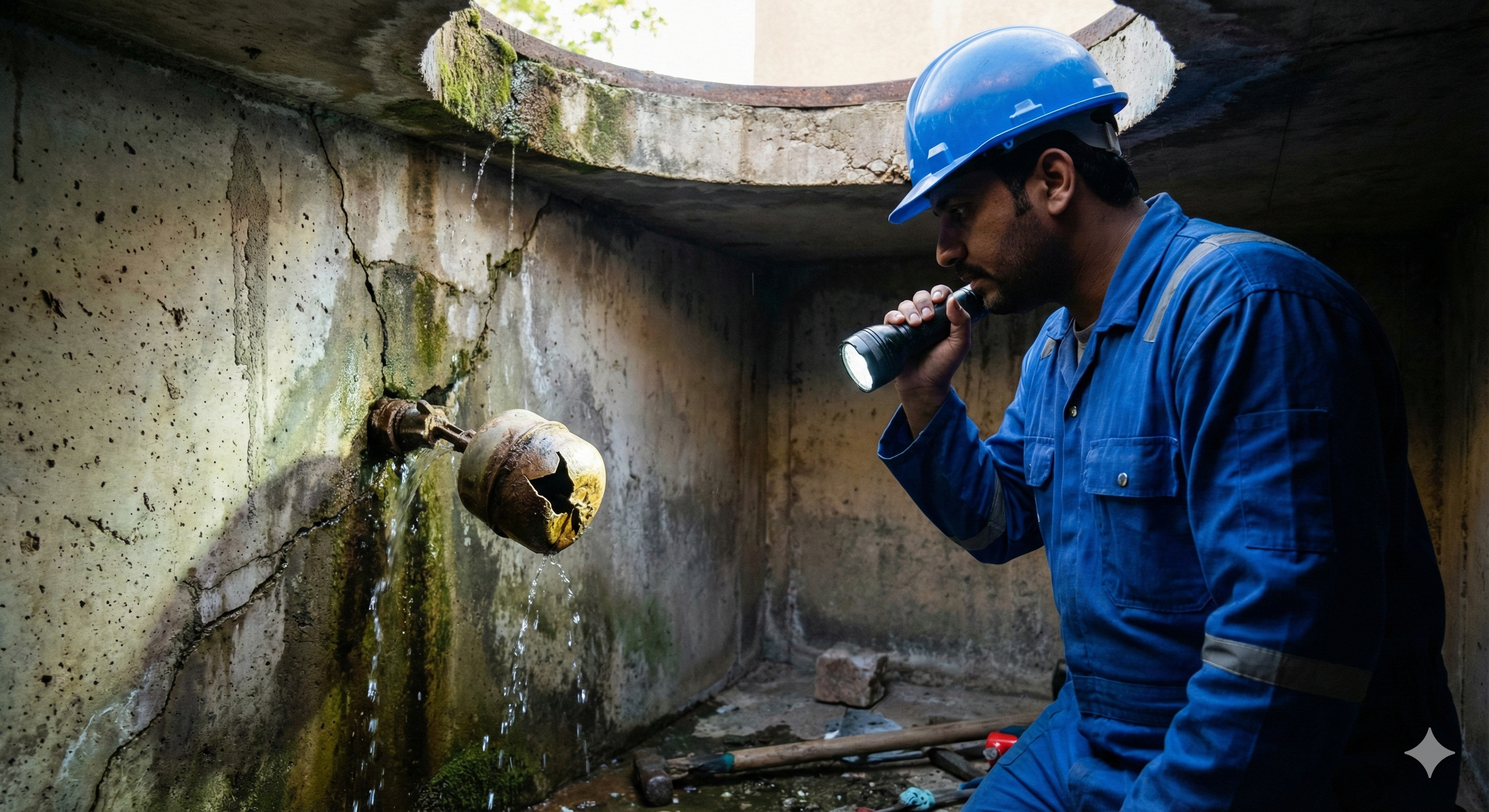 فحص الخزان الأرضي لكشف التسربات والعوامة التالفة