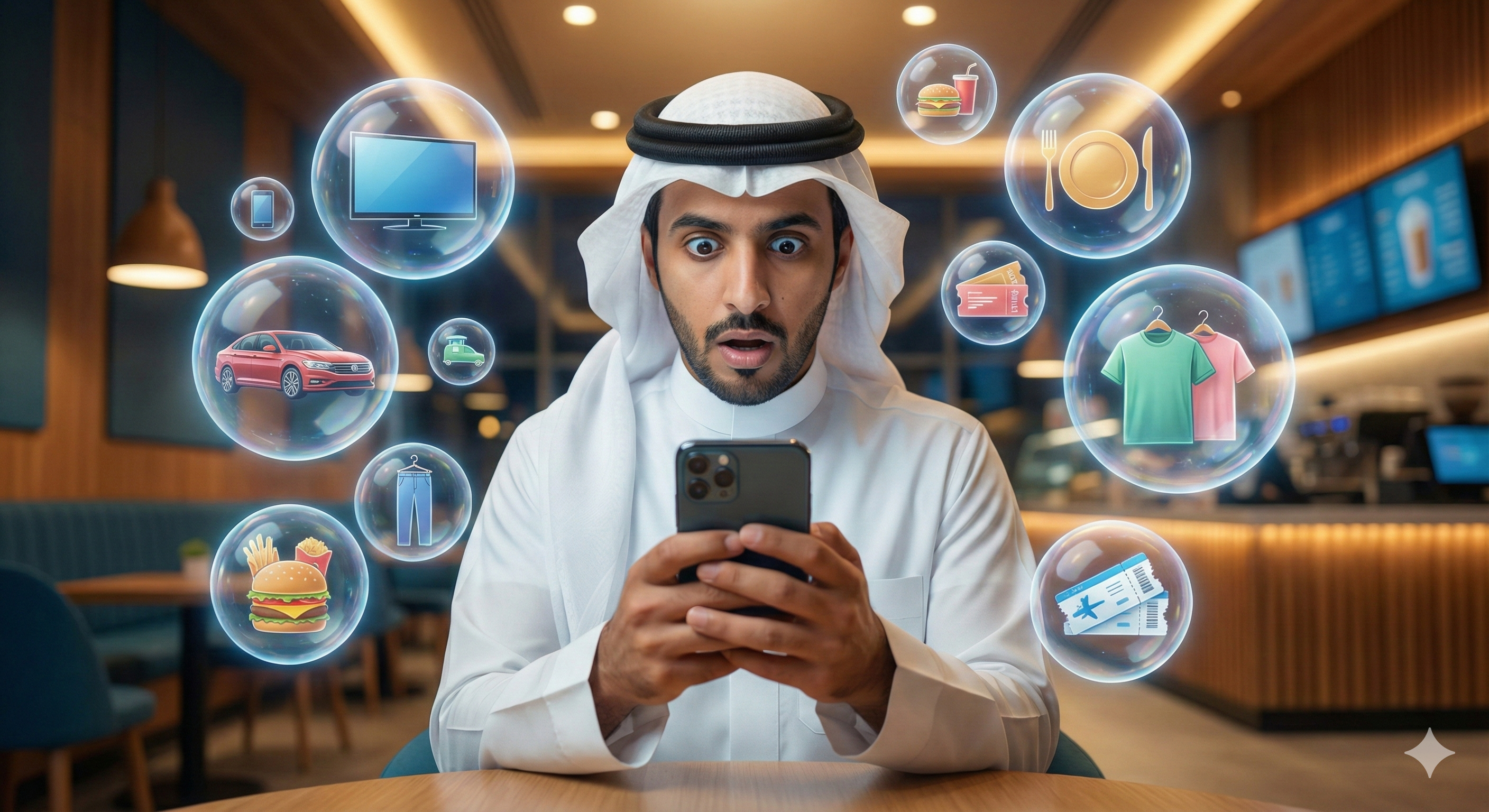 Person surrounded by targeted digital advertisements