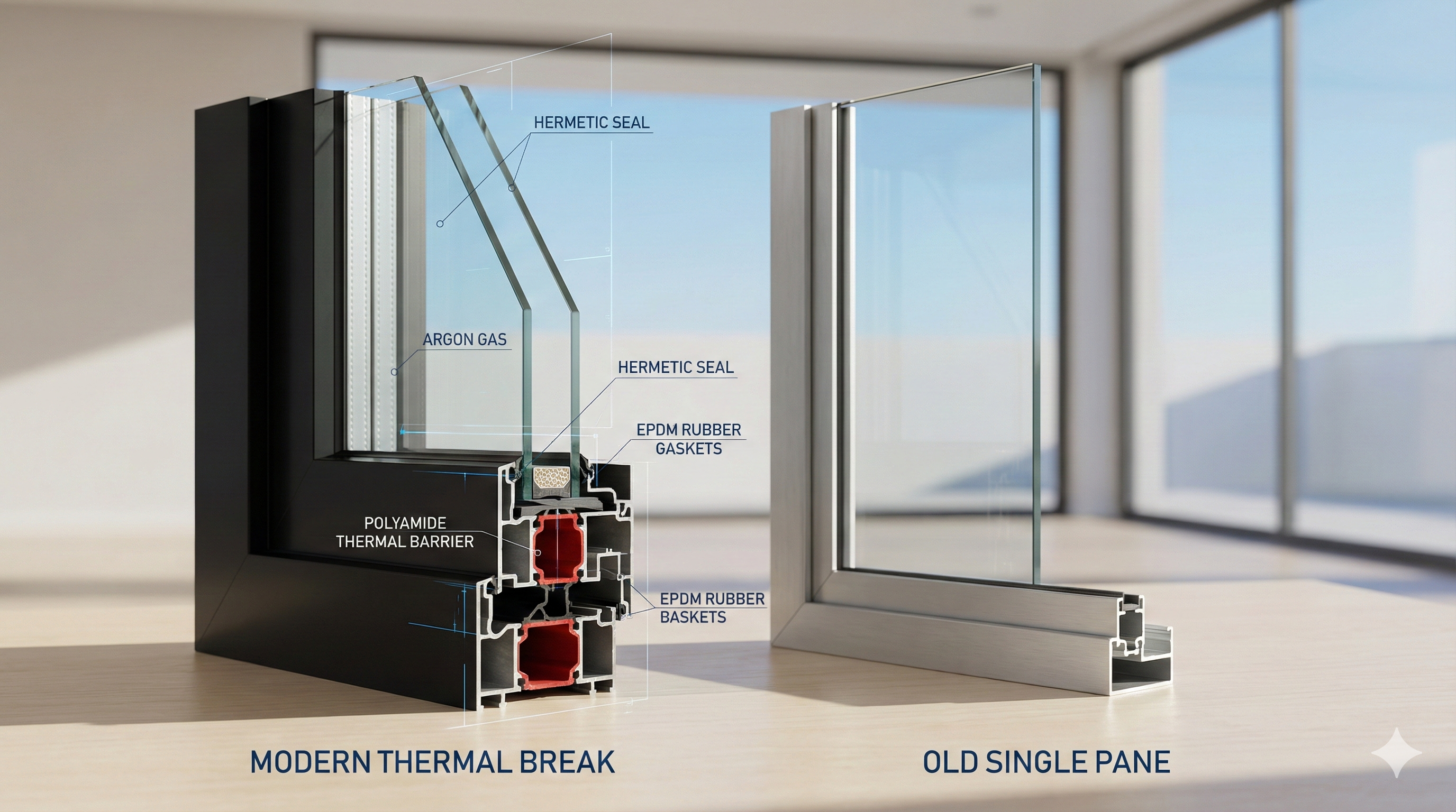 Thermal break windows with EPDM gaskets