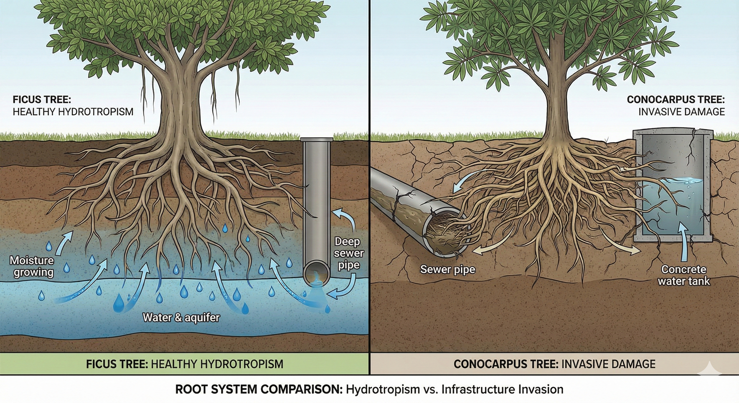 جذور الفيكس والكونوكاربس تخترق البنية التحتية