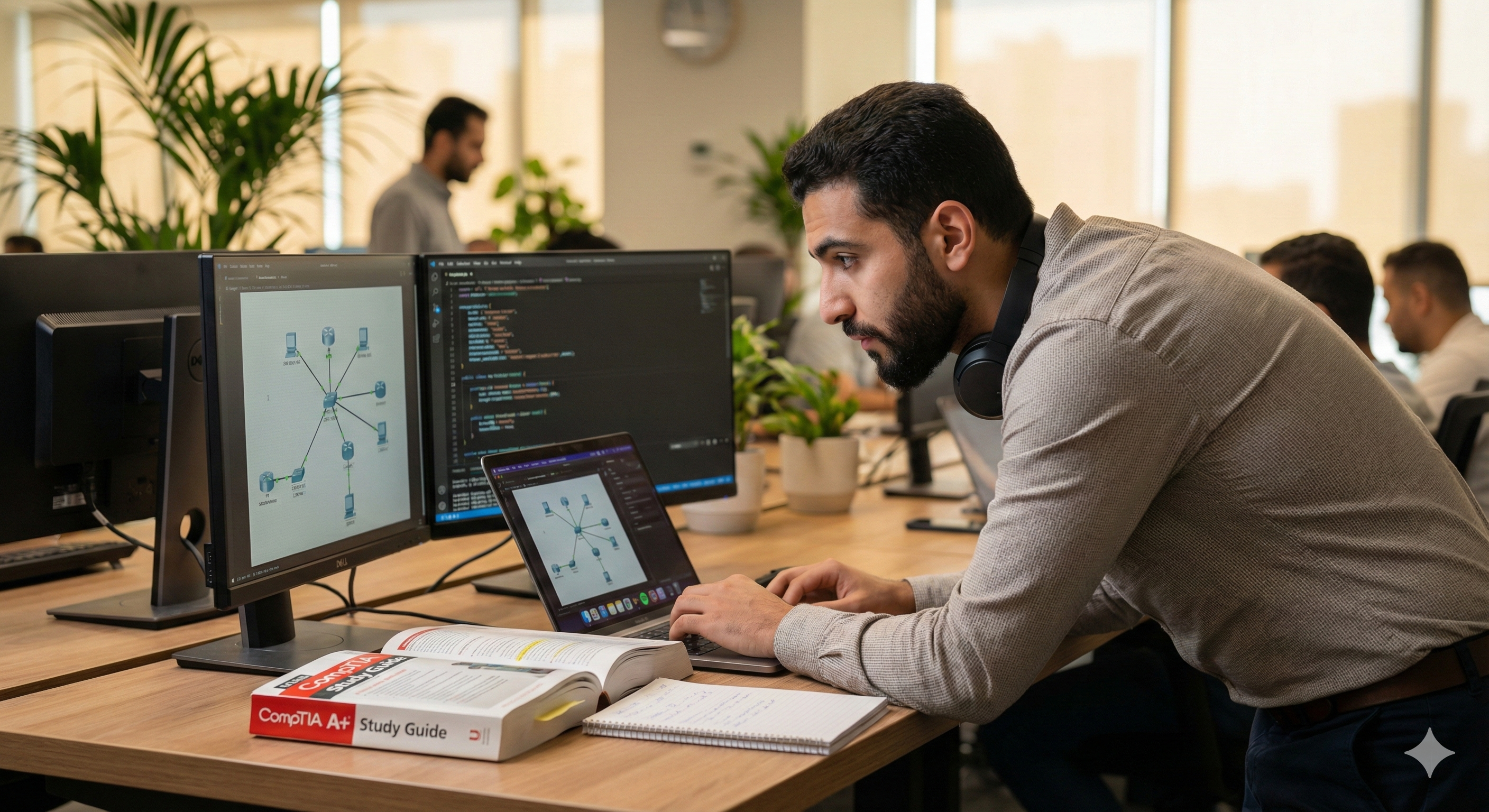 متخصص IT يدرس للحصول على شهادات