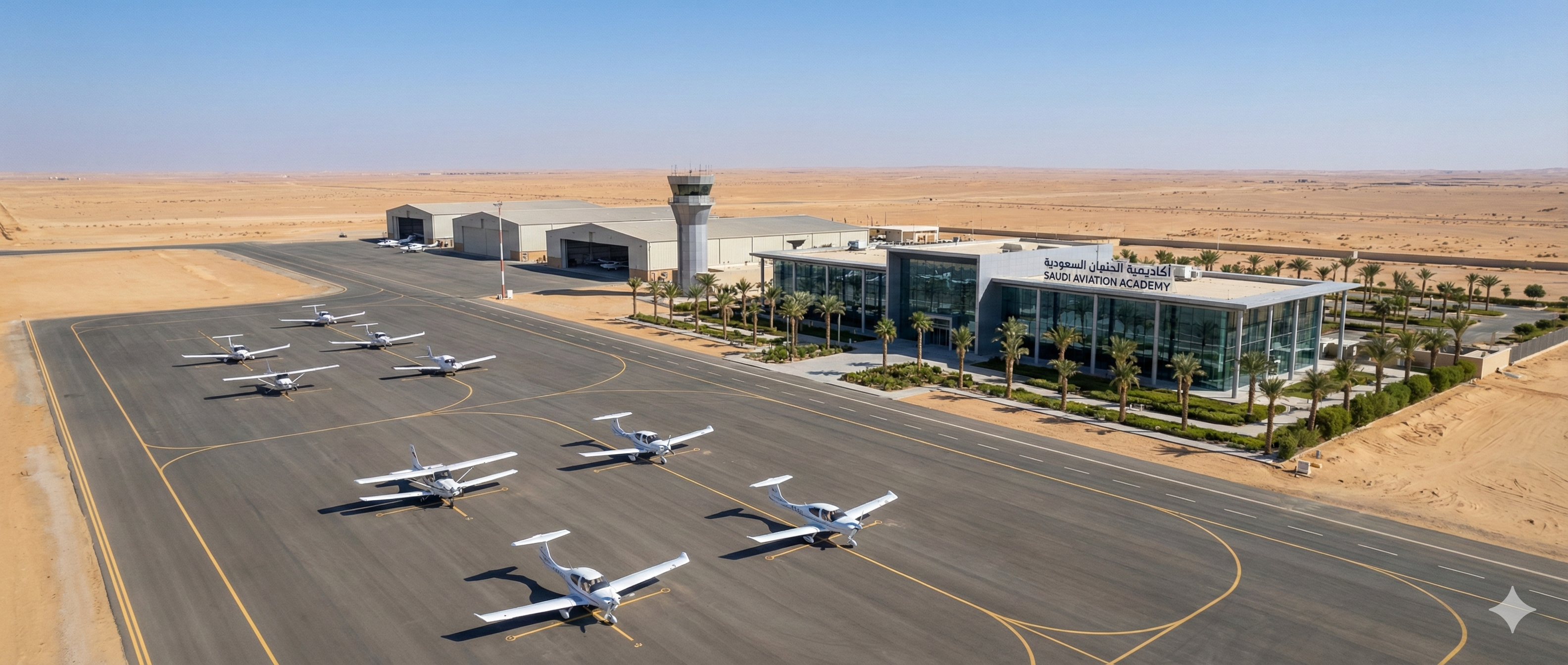 Flight training academy with training aircraft