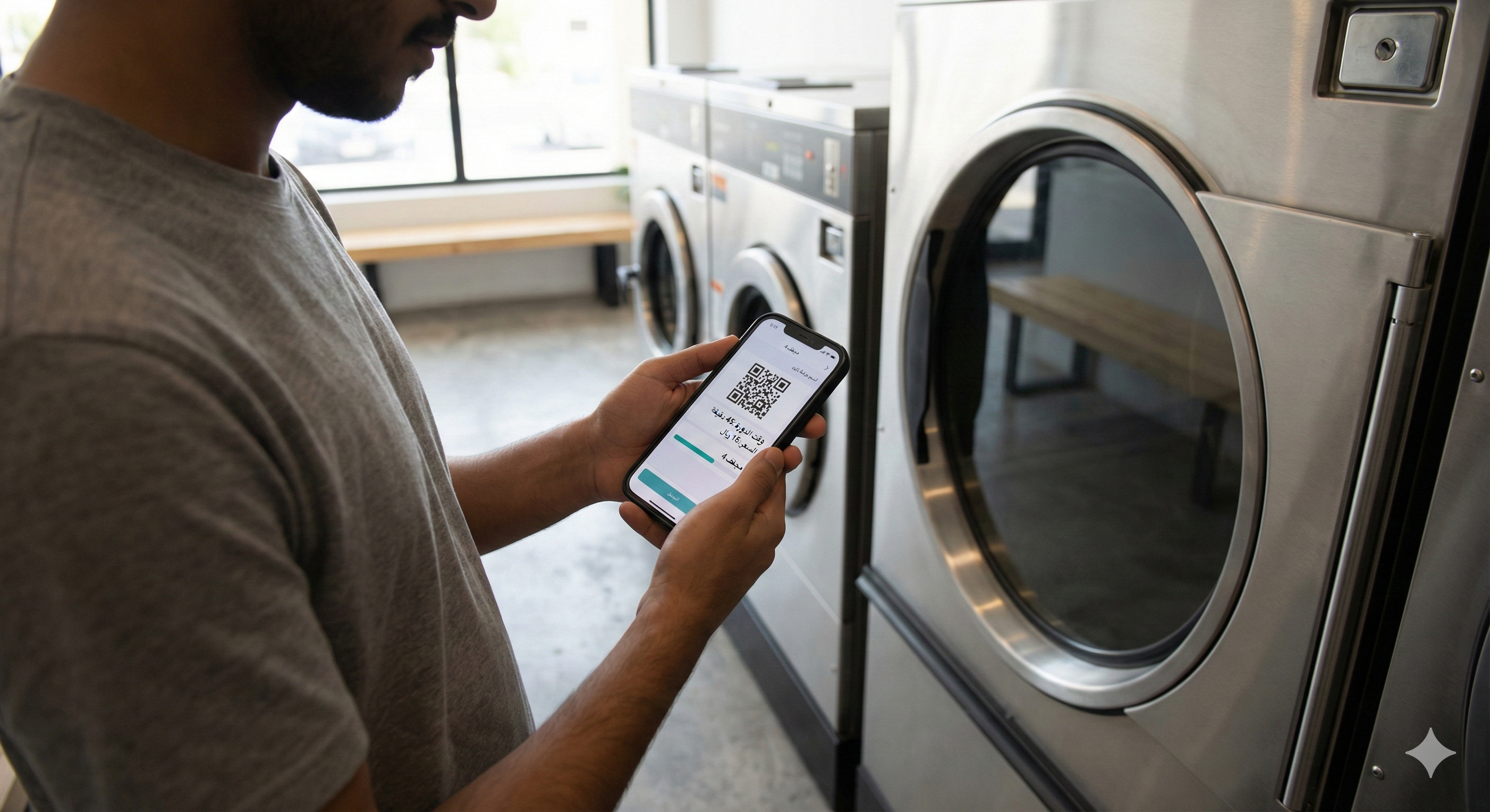 العميل يستخدم تطبيق المغسلة الذكي