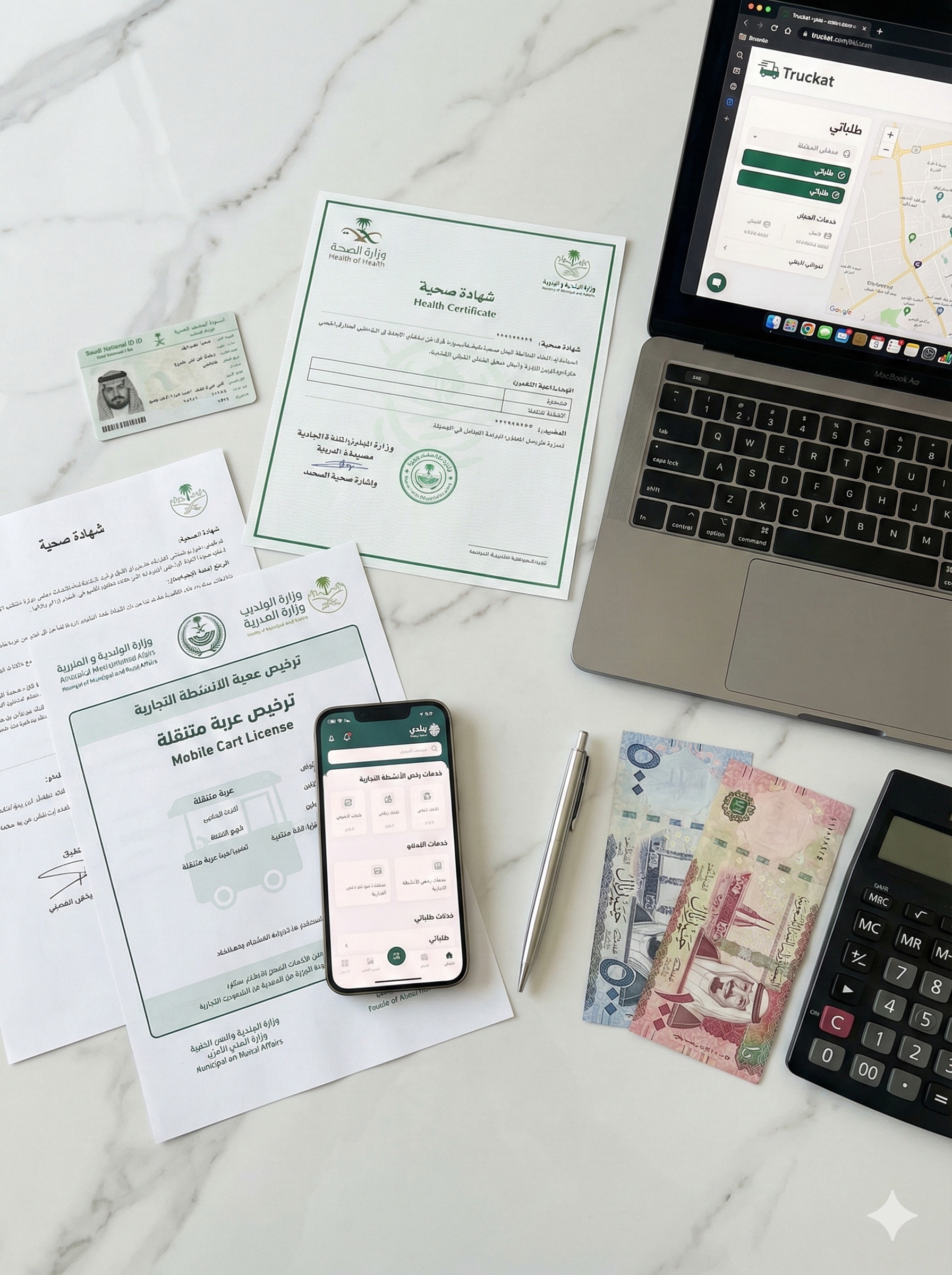 Food truck licensing documents and Balady platform