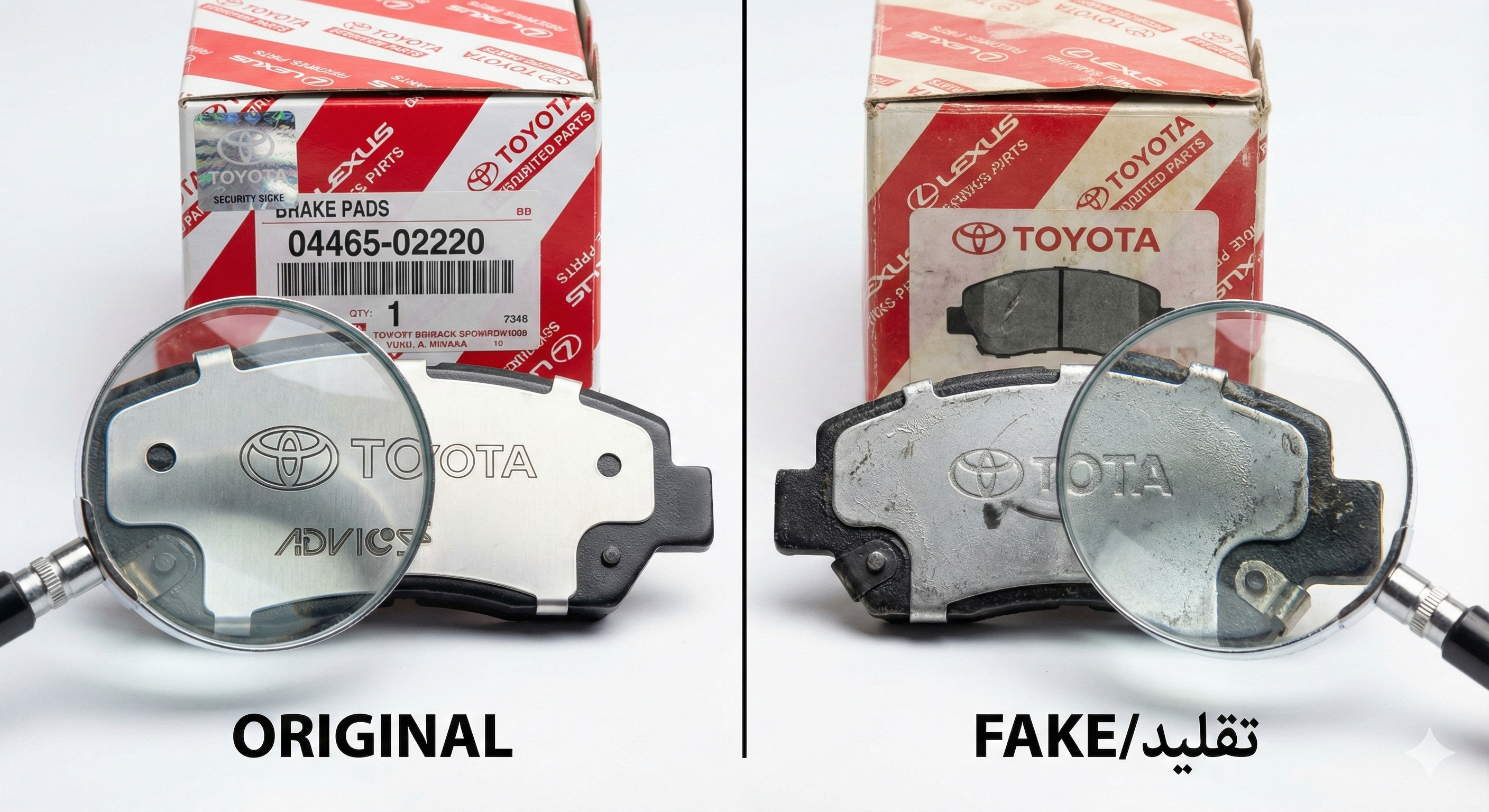 Comparison between original and counterfeit spare parts