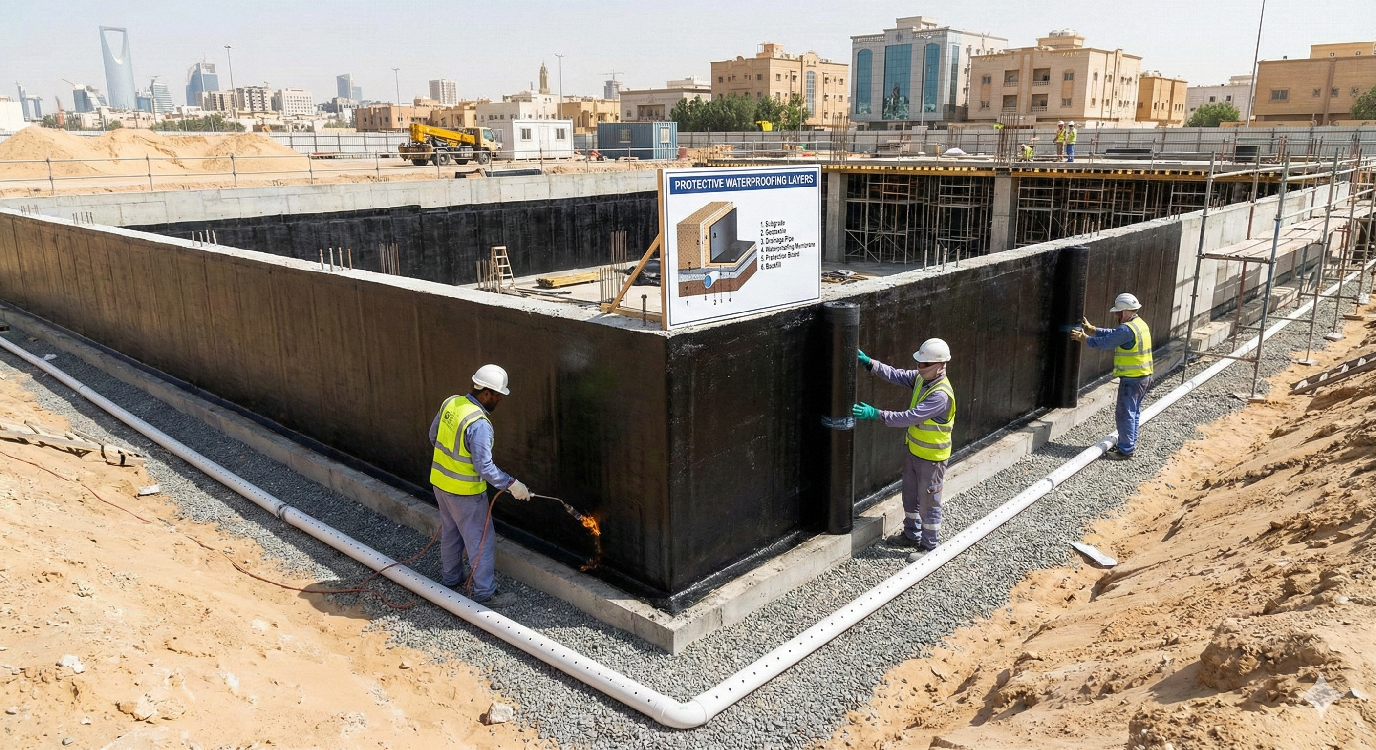 تركيب العزل المائي للقبو