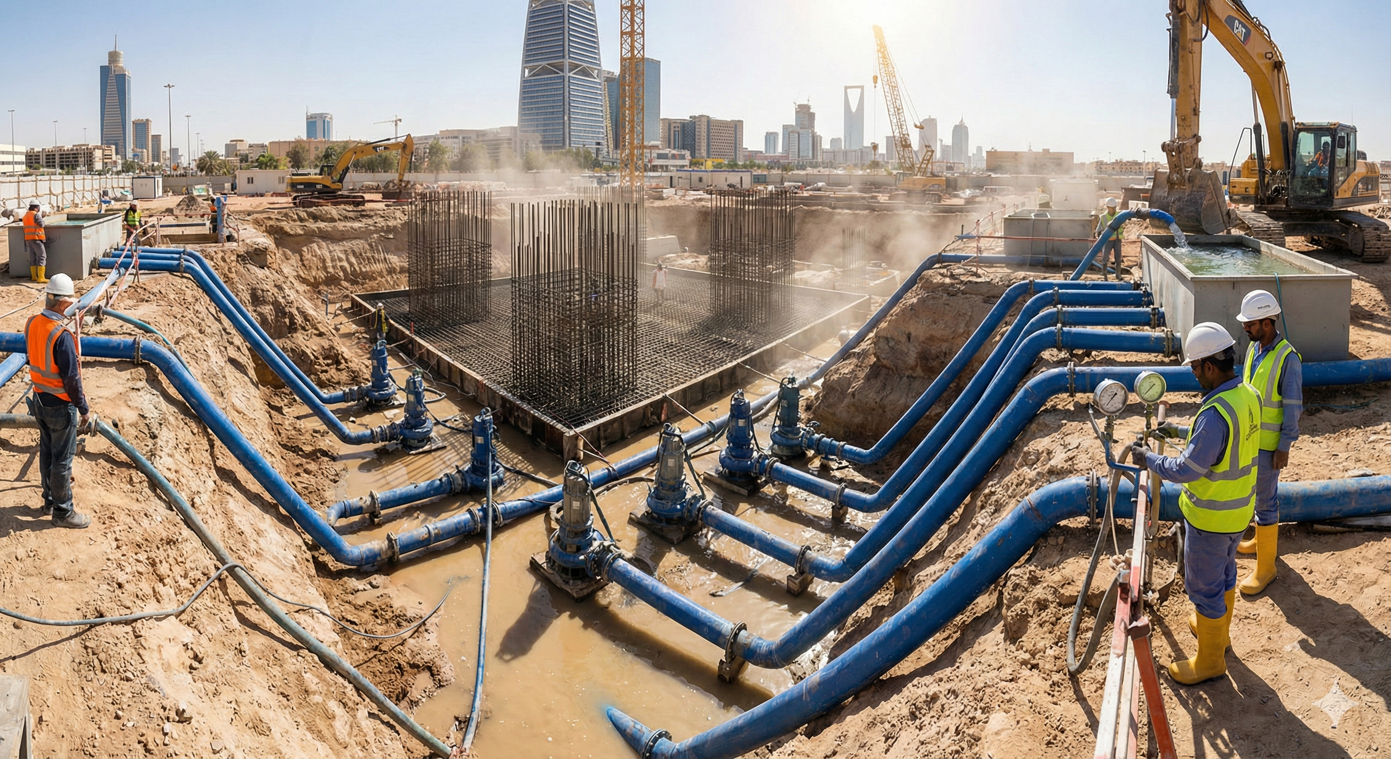 نظام نزح المياه الجوفية أثناء بناء القبو