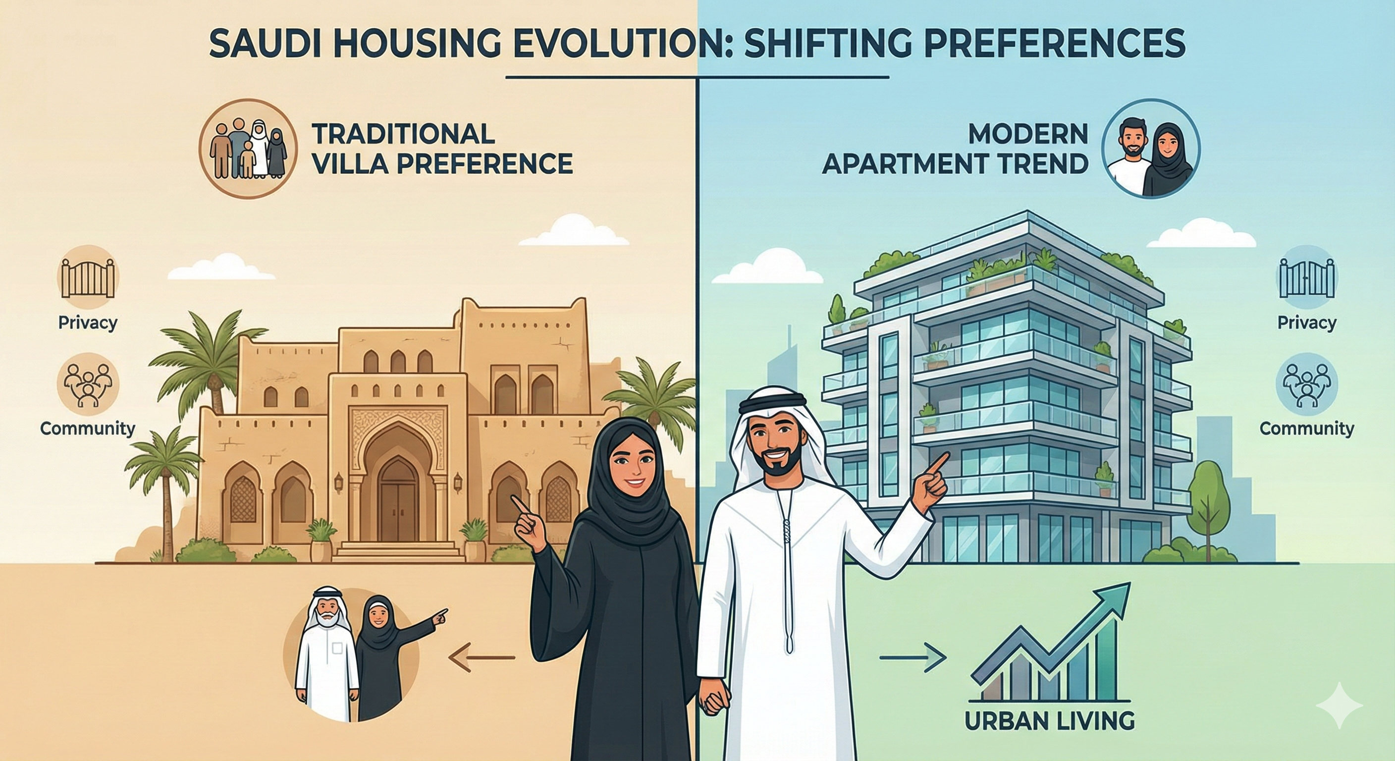 التحول في نمط السكن من الفلل إلى الشقق في السعودية