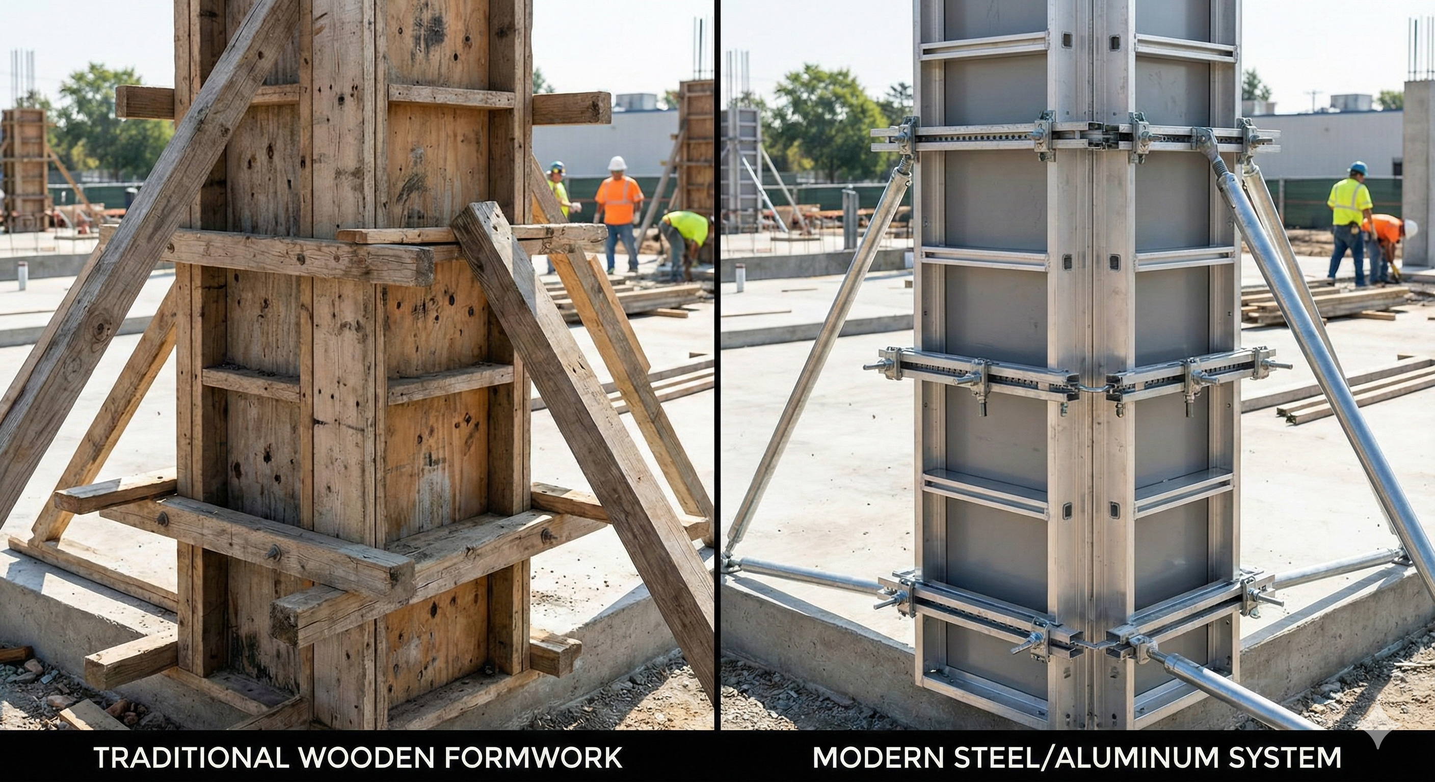 مقارنة بين الشدات الخشبية والمعدنية