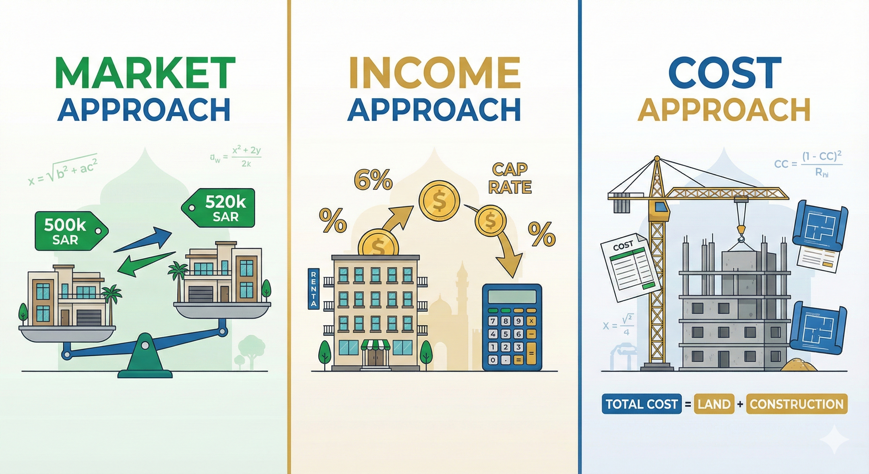 طرق التقييم العقاري الثلاثة المعتمدة